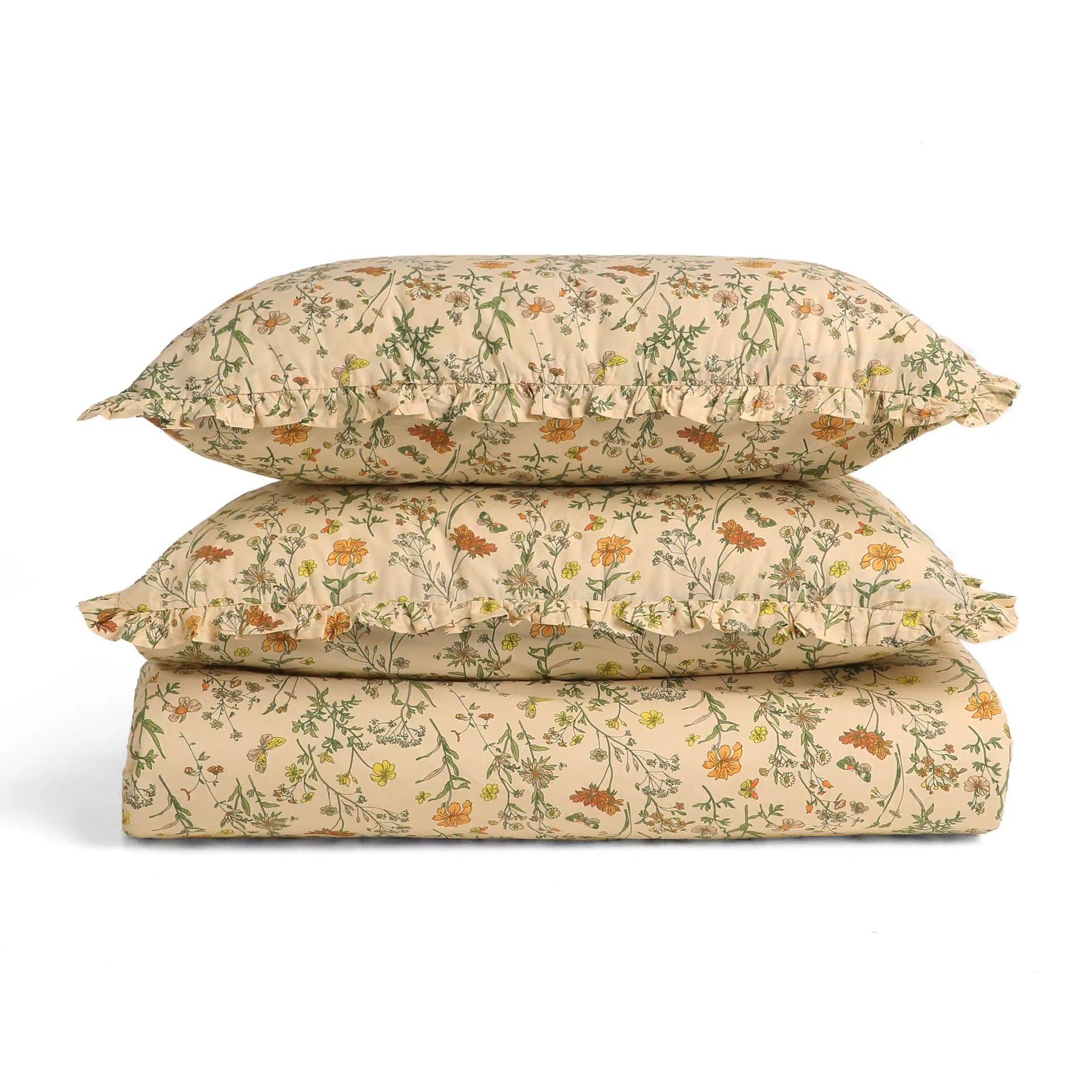 Floral 200 TC 100% Cotton Mustard King Fitted Sheet Set | Bloomshire Luxe