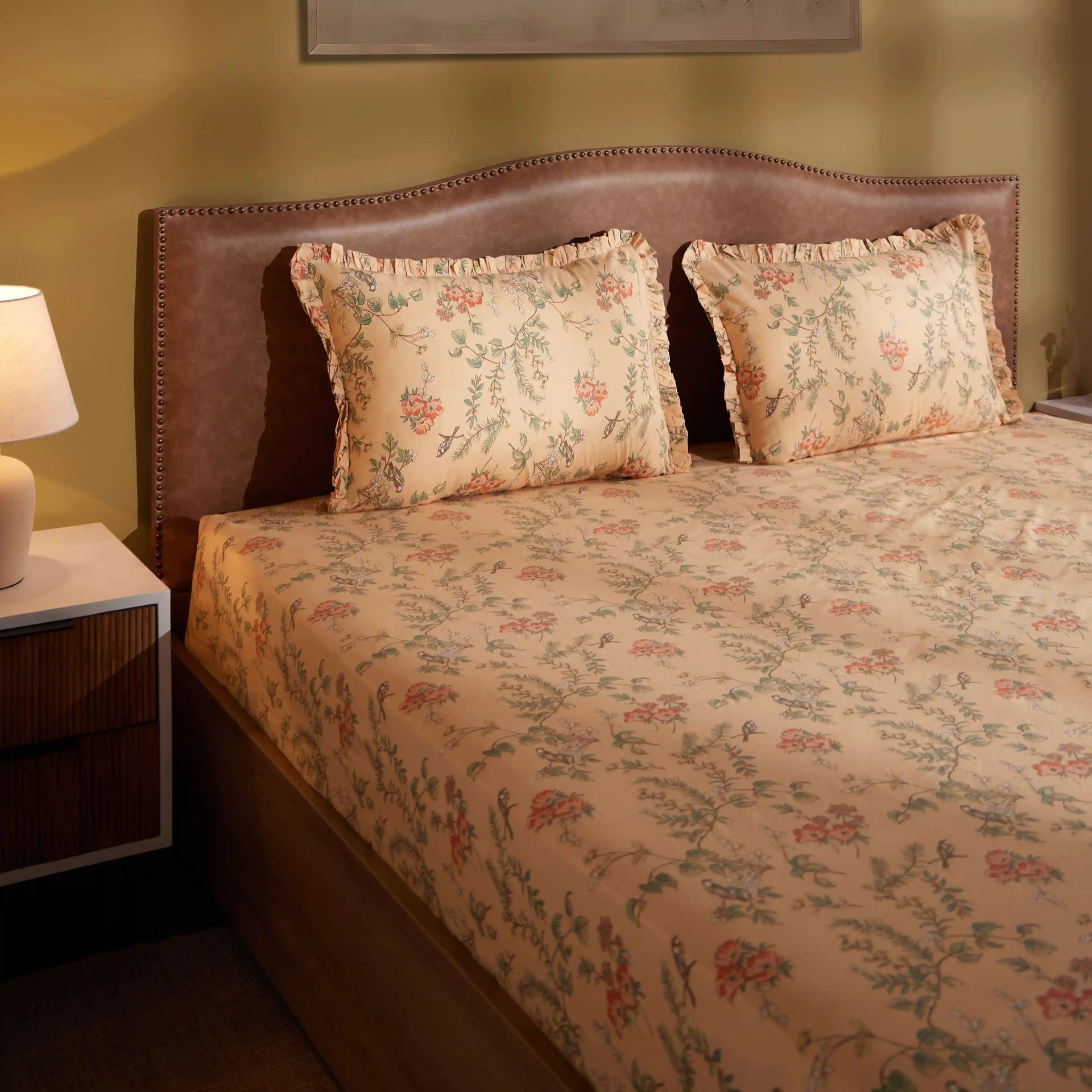 Floral 200 TC 100% Cotton Peach King Fitted Sheet Set | Bloomshire Luxe