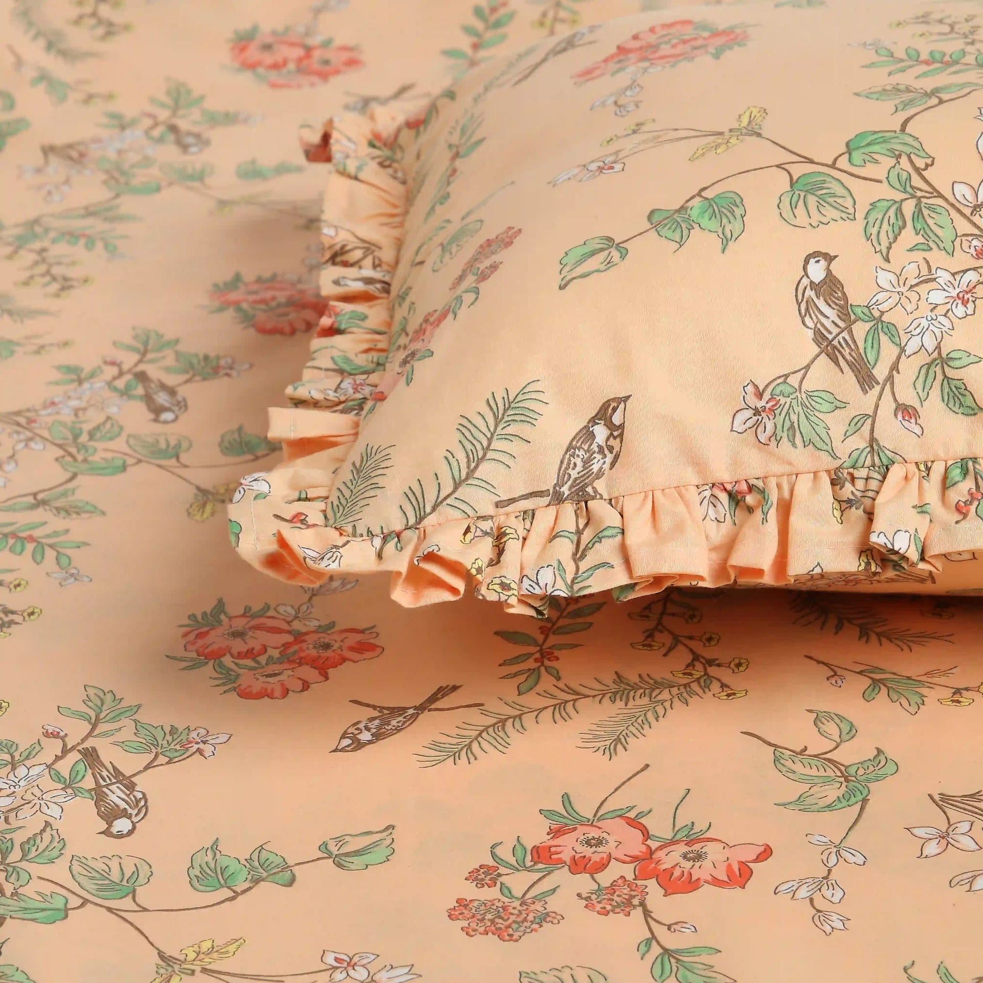 Floral 200 TC 100% Cotton Peach King Fitted Sheet Set | Bloomshire Luxe
