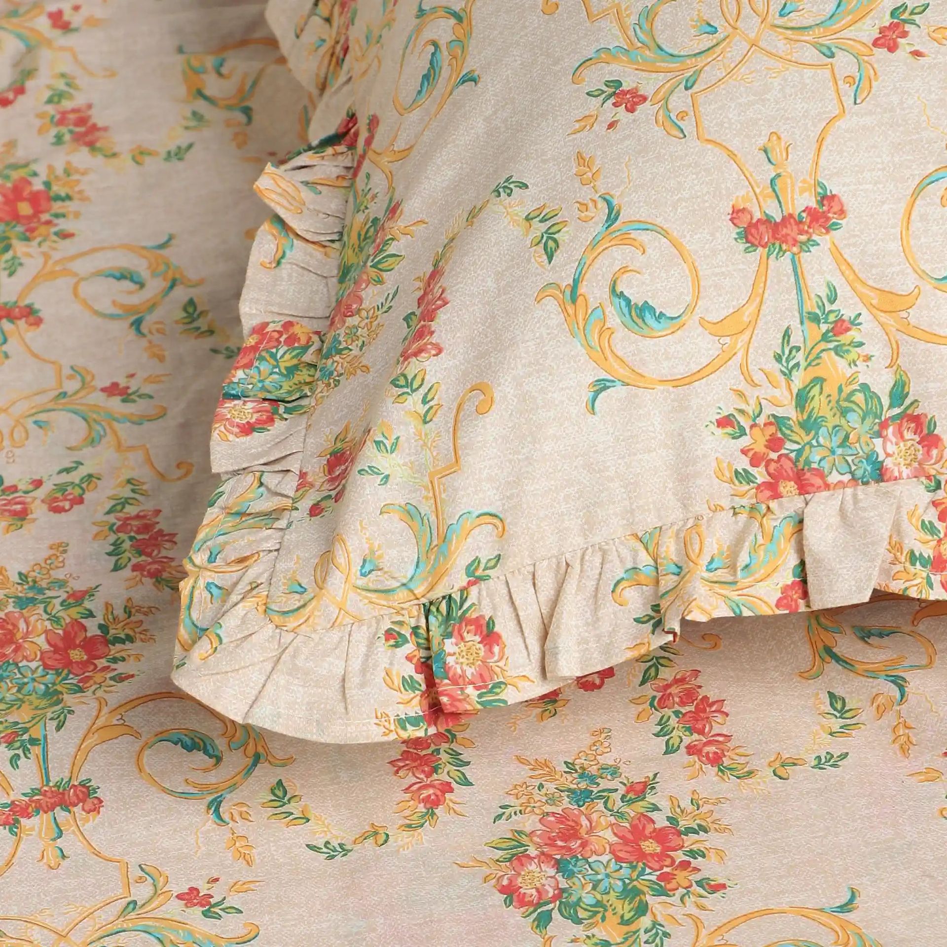 Floral 200 TC 100% Cotton Multicolour King Fitted Sheet Set | Bloomshire Luxe