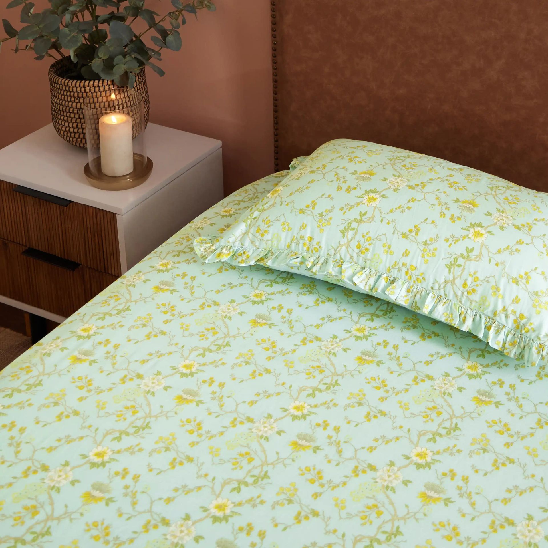 Floral 200 TC Cotton Light Blue Double Bedsheet Set | Bloomshire Luxe