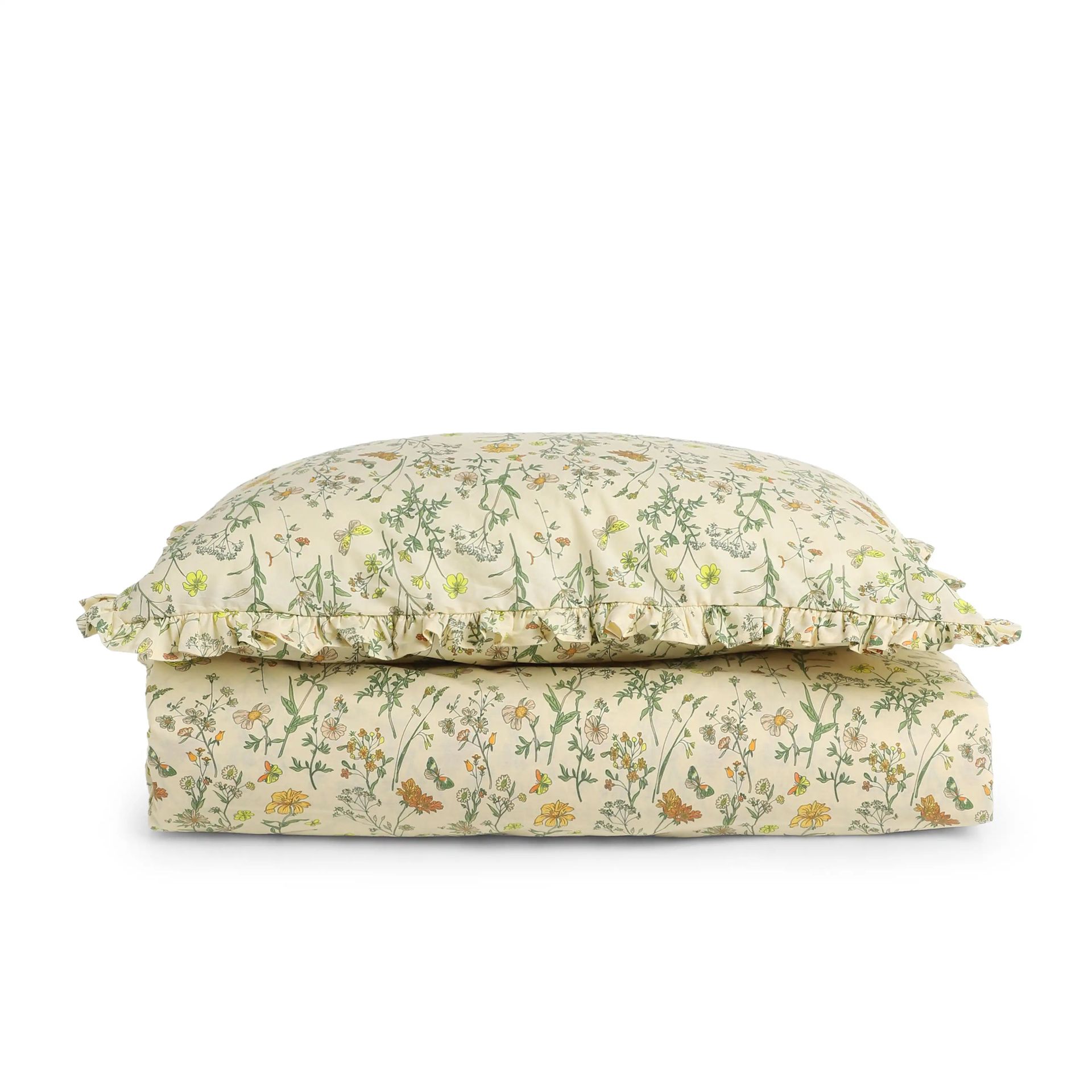 Floral 200 TC Cotton Mustard Double Bedsheet Set | Bloomshire Luxe