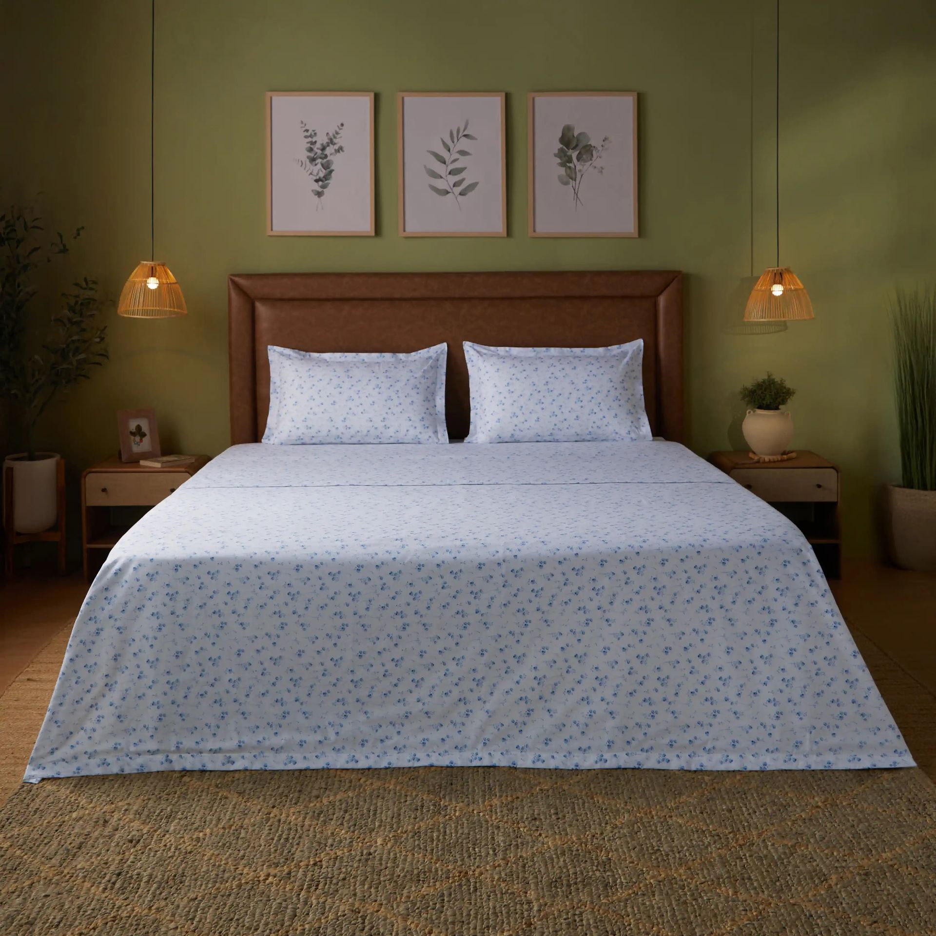 Floral 144 TC 100% Cotton Ocean Blue Double Dohar | Bloomshire Classic