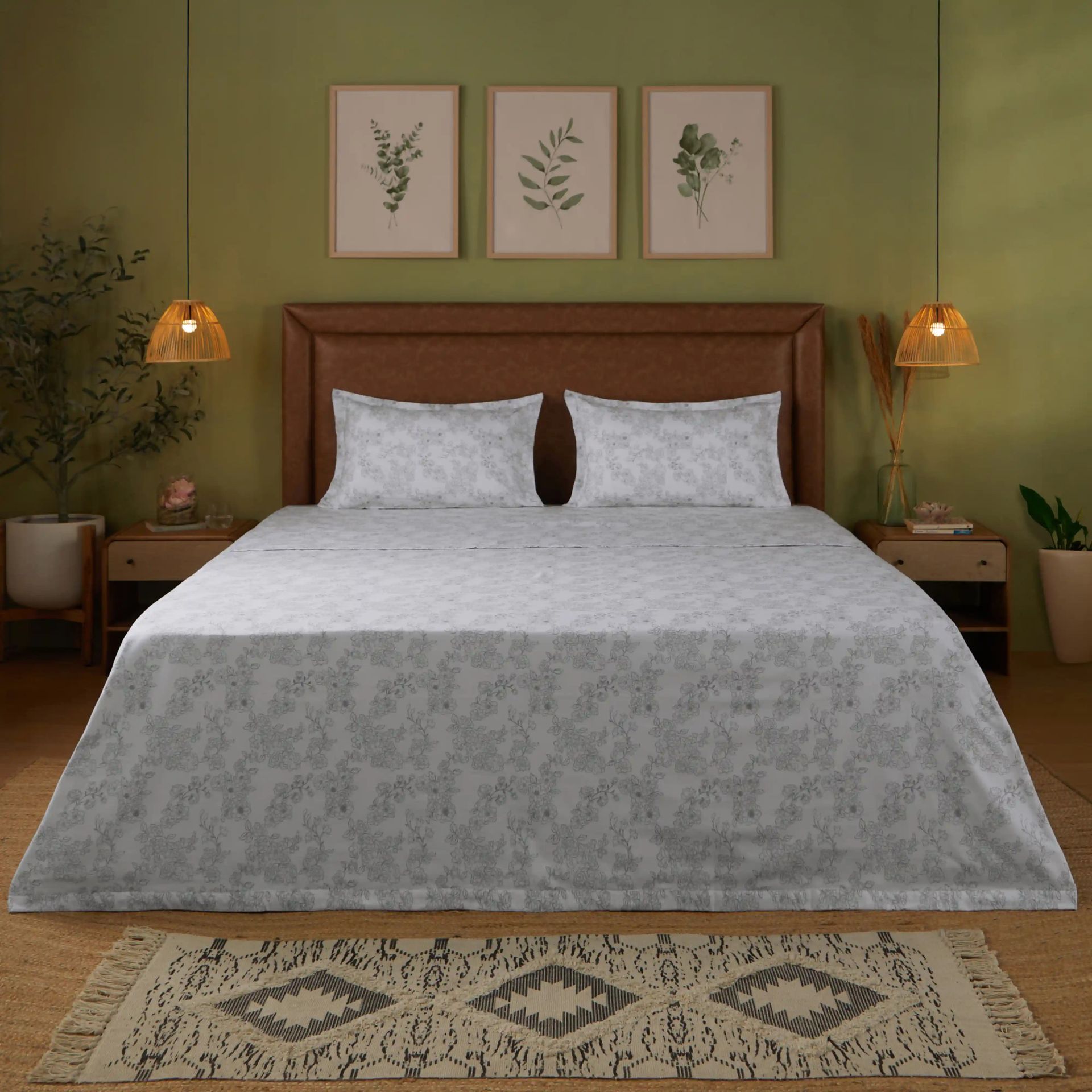 Floral 144 TC 100% Cotton Grey Double Dohar | Bloomshire Classic