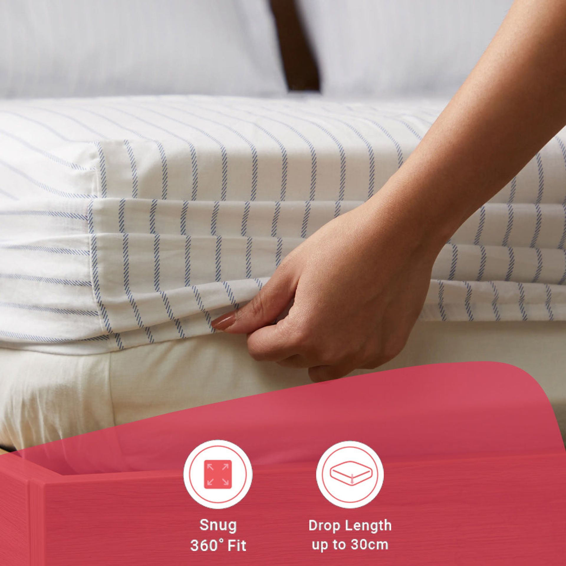 Geometric 144 TC 100% Cotton Blue Queen Fitted Sheet Set | Bloomshire Classic