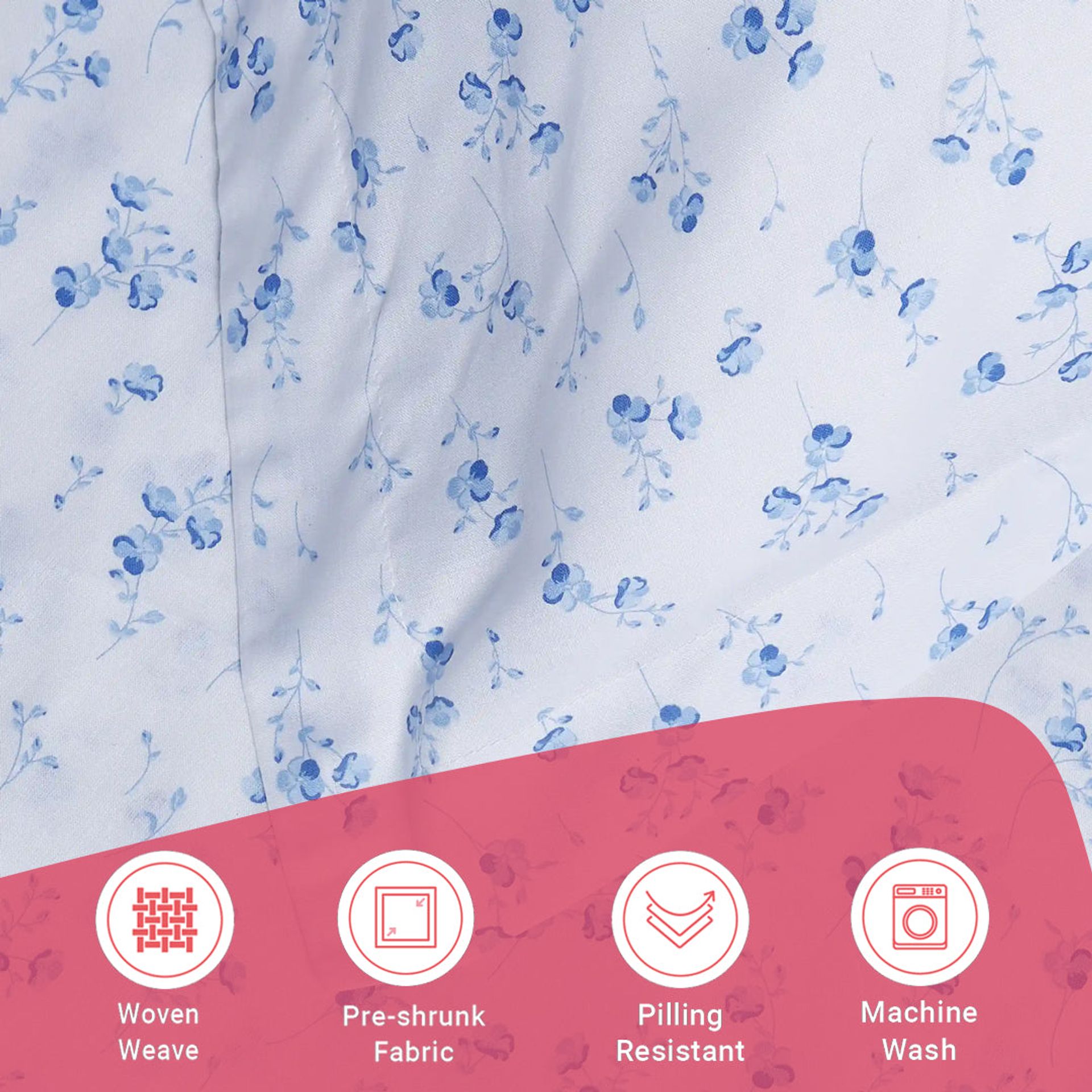 Floral 144 TC 100% Cotton Ocean Blue Queen Fitted Sheet Set | Bloomshire Classic