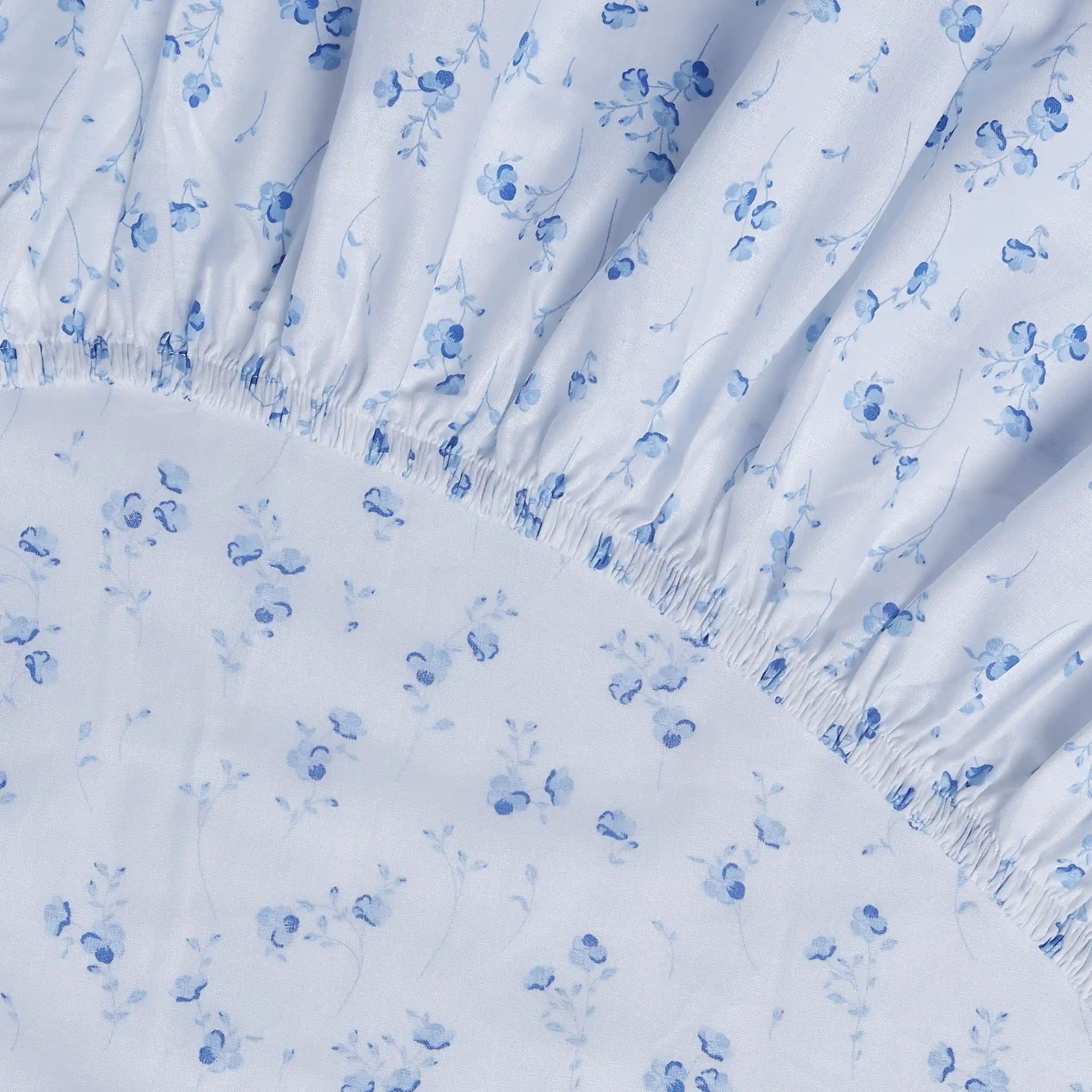 Floral 144 TC 100% Cotton Ocean Blue Queen Fitted Sheet Set | Bloomshire Classic