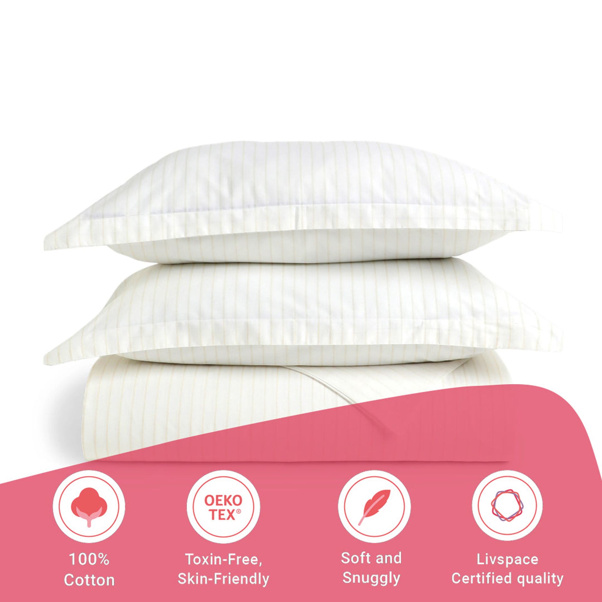 Geometric 144 TC 100% Cotton Beige Single Bedsheet Set | Bloomshire Classic