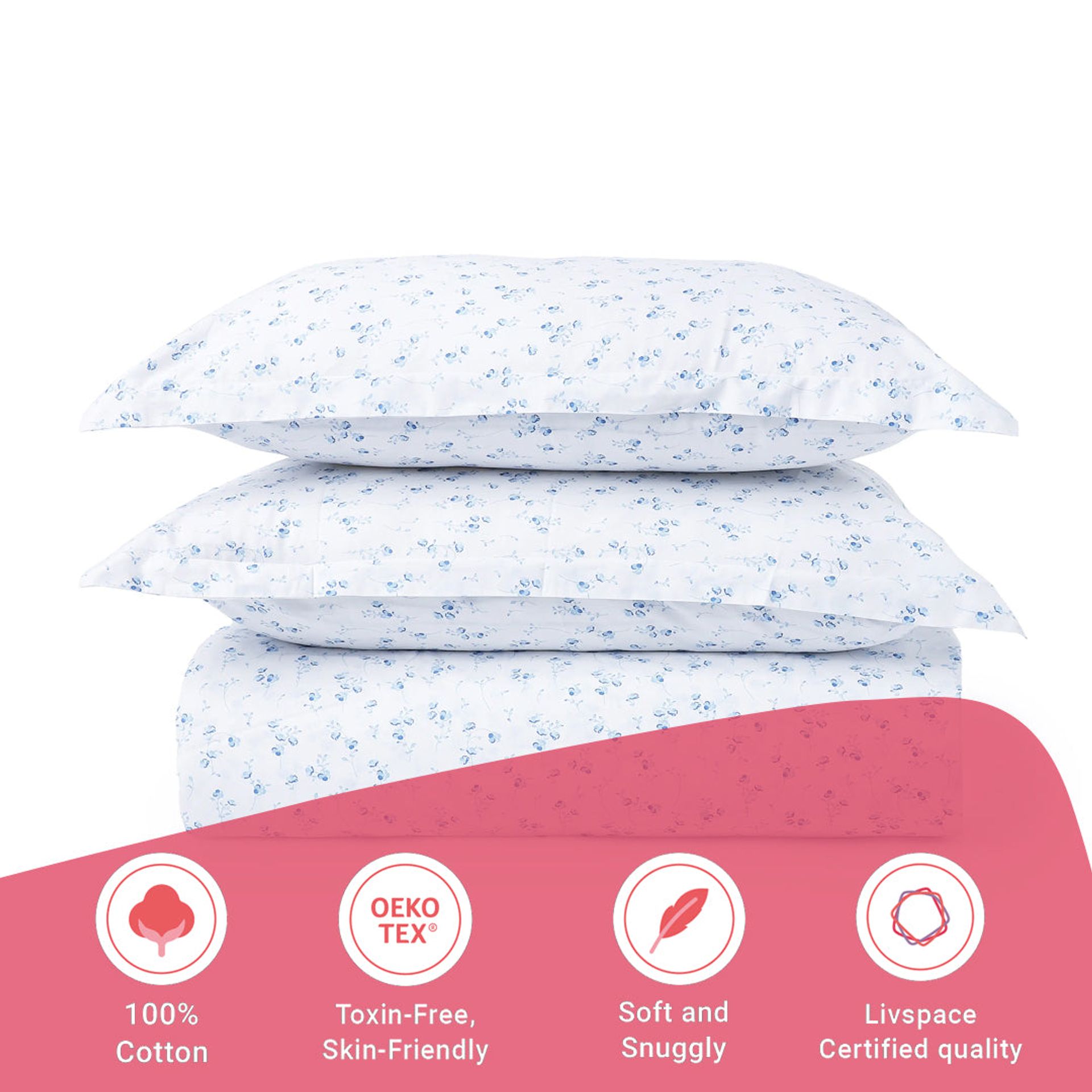 Floral 144 TC 100% Cotton Ocean Blue Single Bedsheet Set | Bloomshire Classic