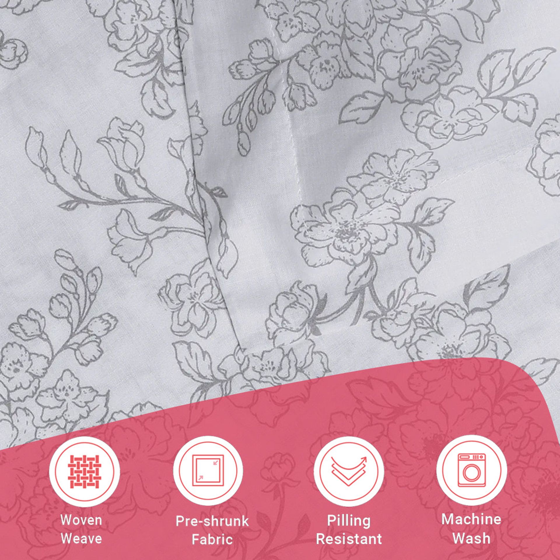 Floral 144 TC 100% Cotton Grey Single Bedsheet Set | Bloomshire Classic