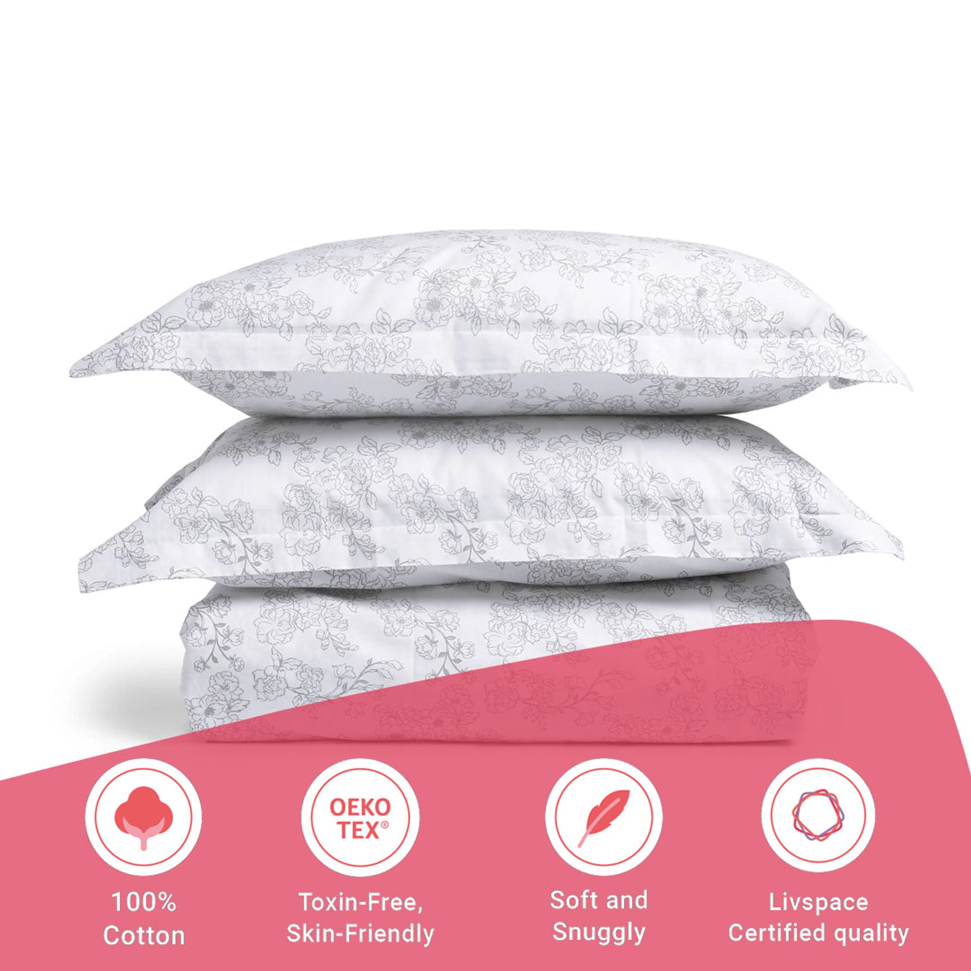 Floral 144 TC 100% Cotton Grey Single Bedsheet Set | Bloomshire Classic