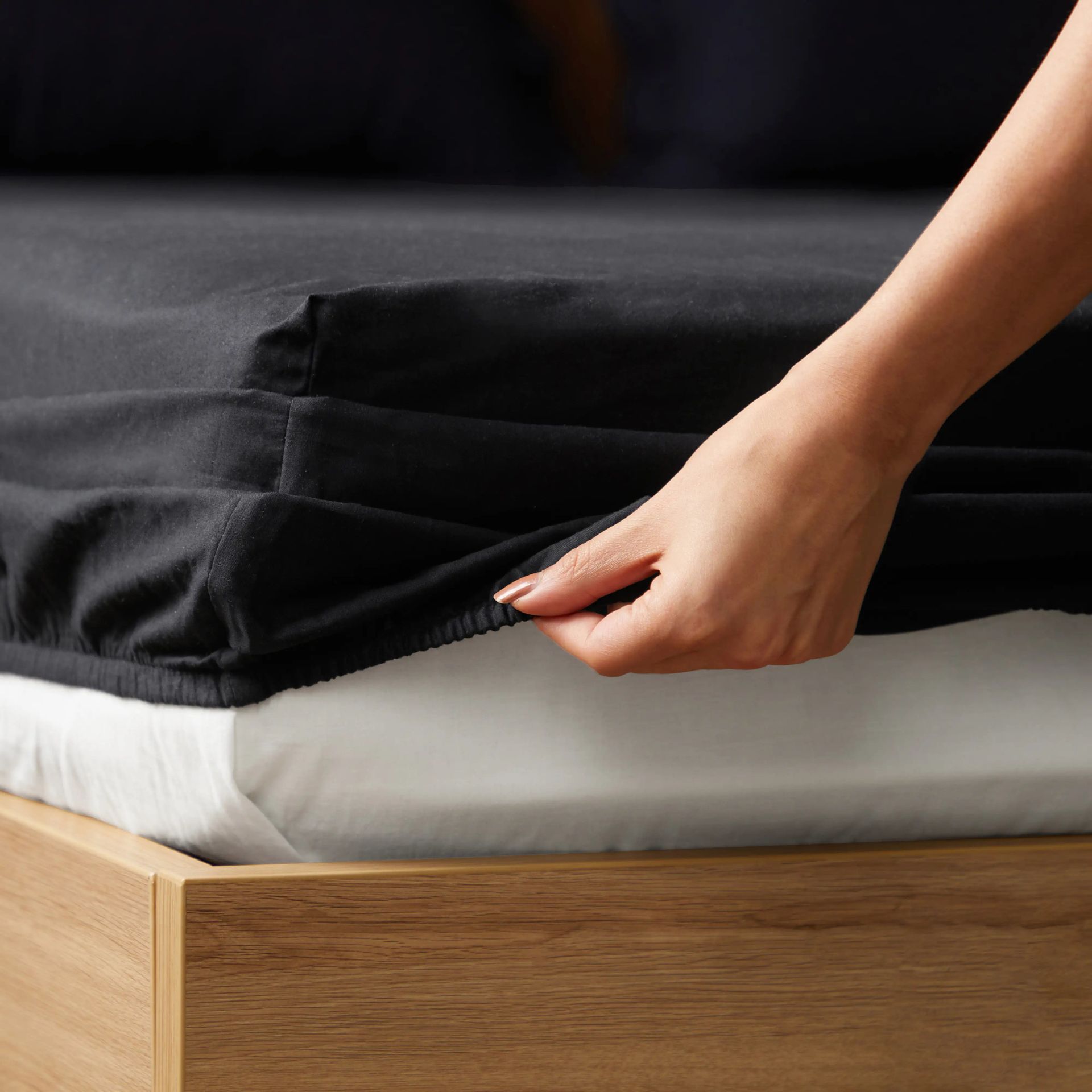 Solid Dyed 144 TC 100% Cotton Black Queen Fitted Sheet Set | Paleto