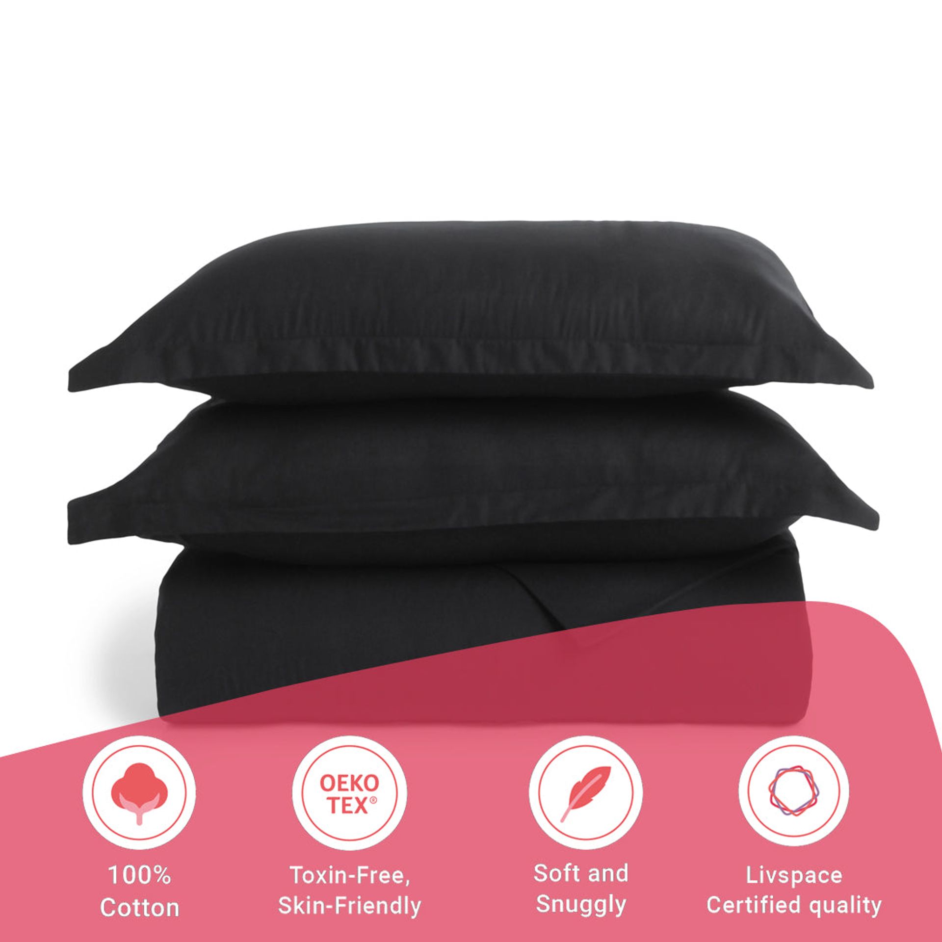 Solid Dyed 144 TC 100% Cotton Black Queen Fitted Sheet Set | Paleto