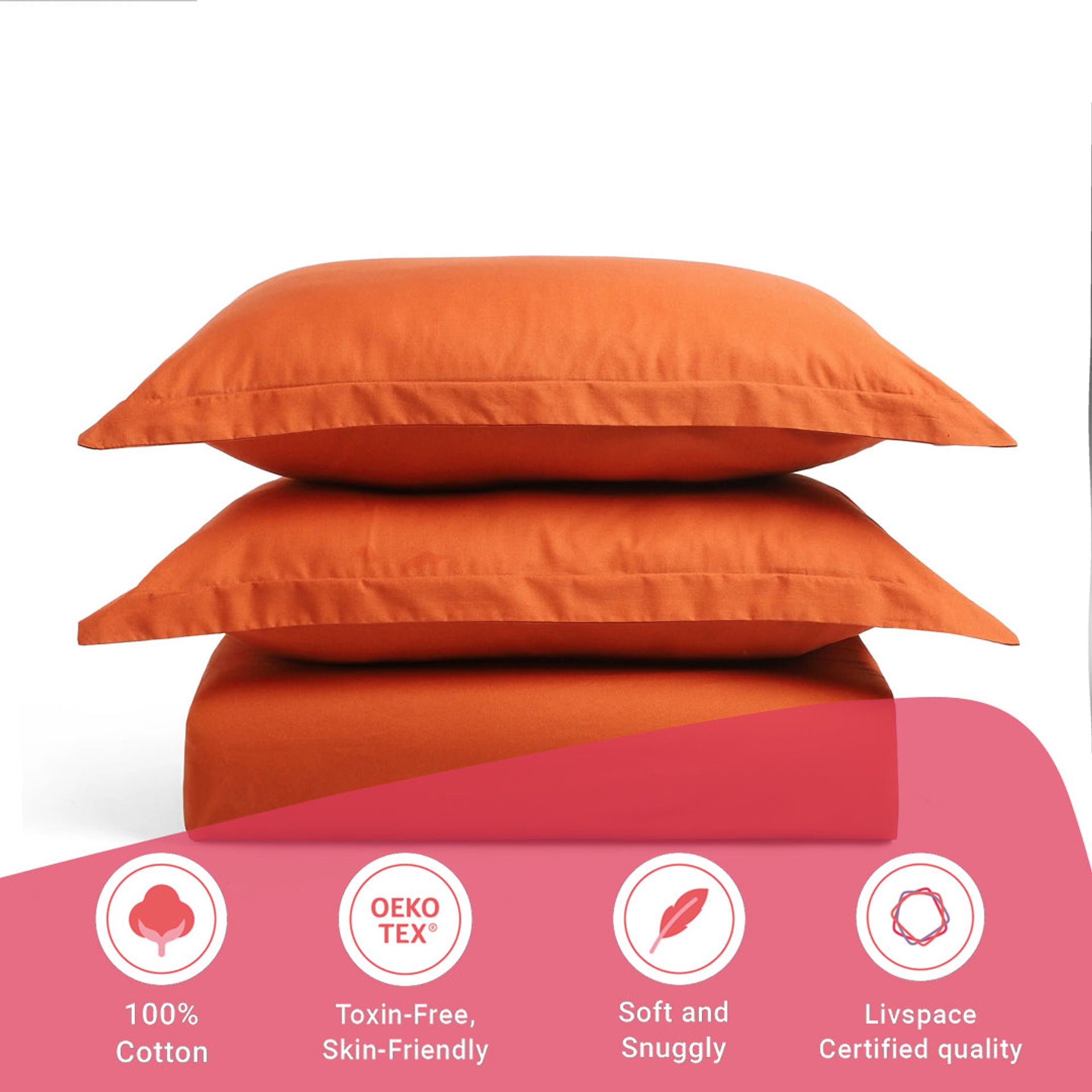 Solid Dyed 144 TC 100% Cotton Rust Queen Fitted Sheet Set | Paleto