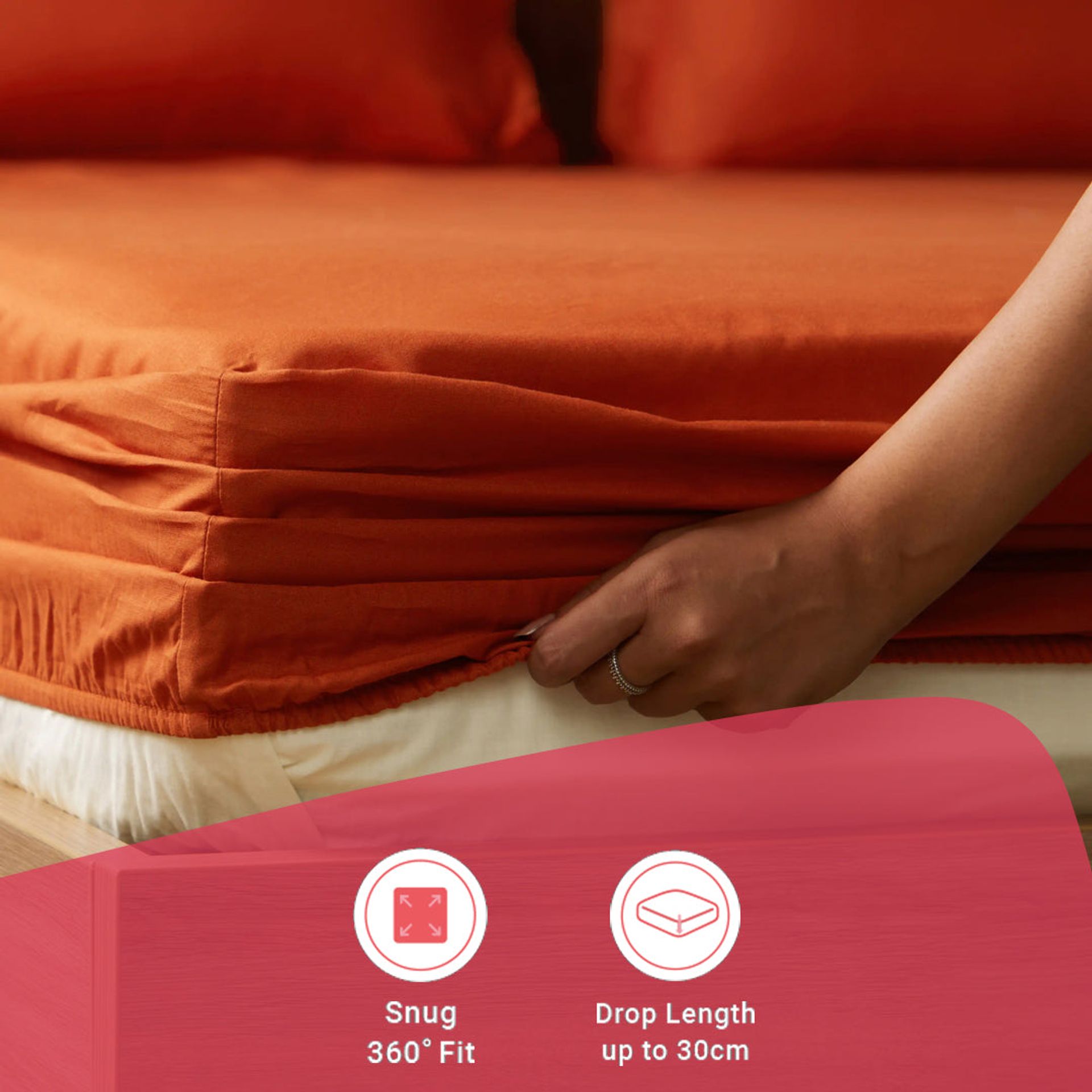 Solid Dyed 144 TC 100% Cotton Rust Queen Fitted Sheet Set | Paleto