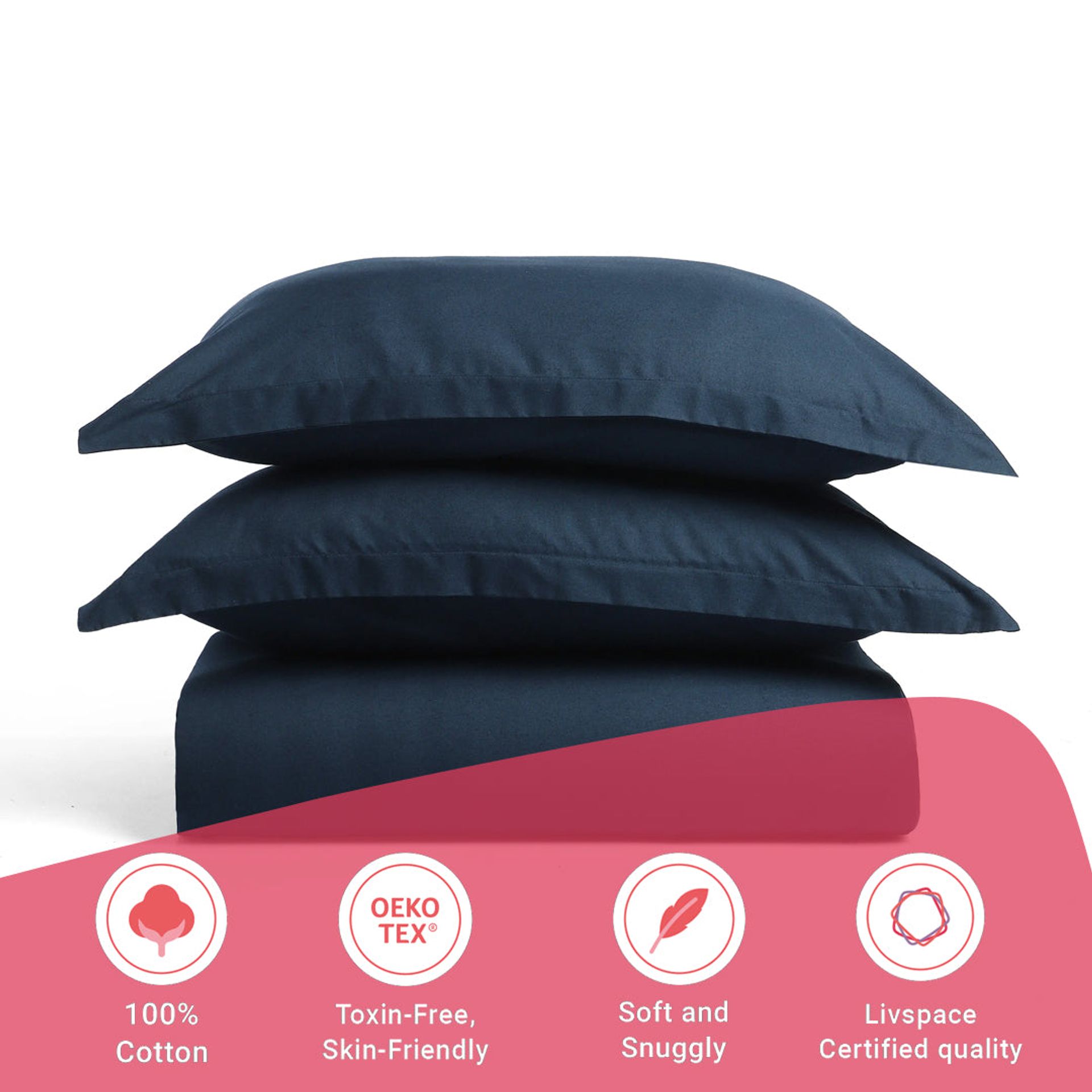 Solid Dyed 144 TC 100% Cotton Navy Queen Fitted Sheet Set | Paleto