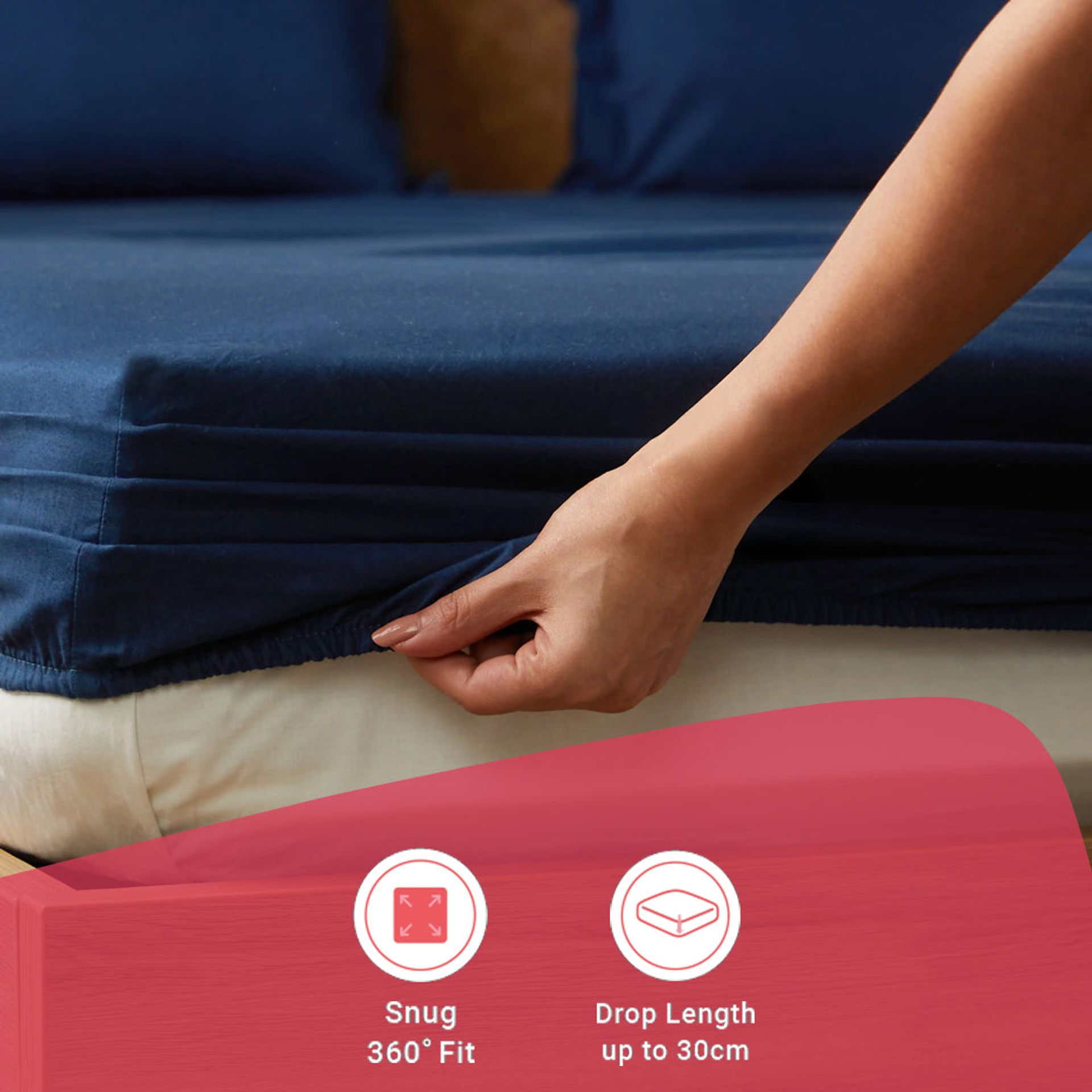 Solid Dyed 144 TC 100% Cotton Navy Queen Fitted Sheet Set | Paleto