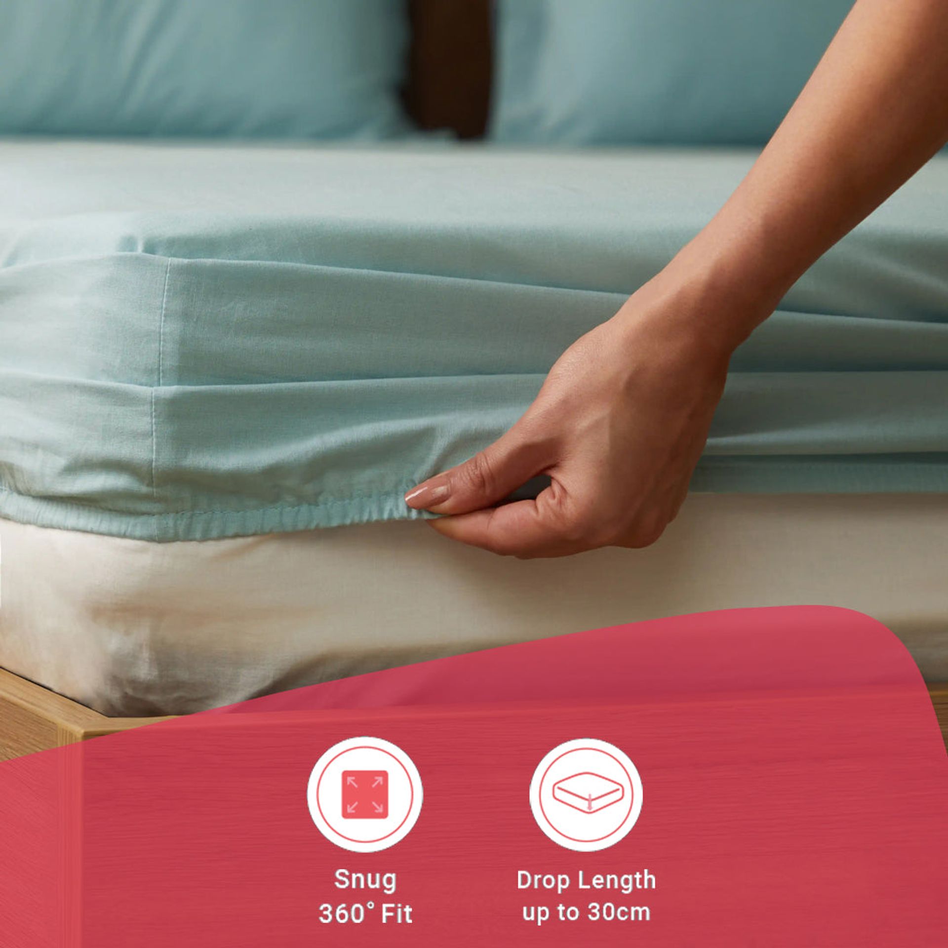 Solid Dyed 144 TC 100% Cotton Blue Sky Queen Fitted Sheet Set | Paleto