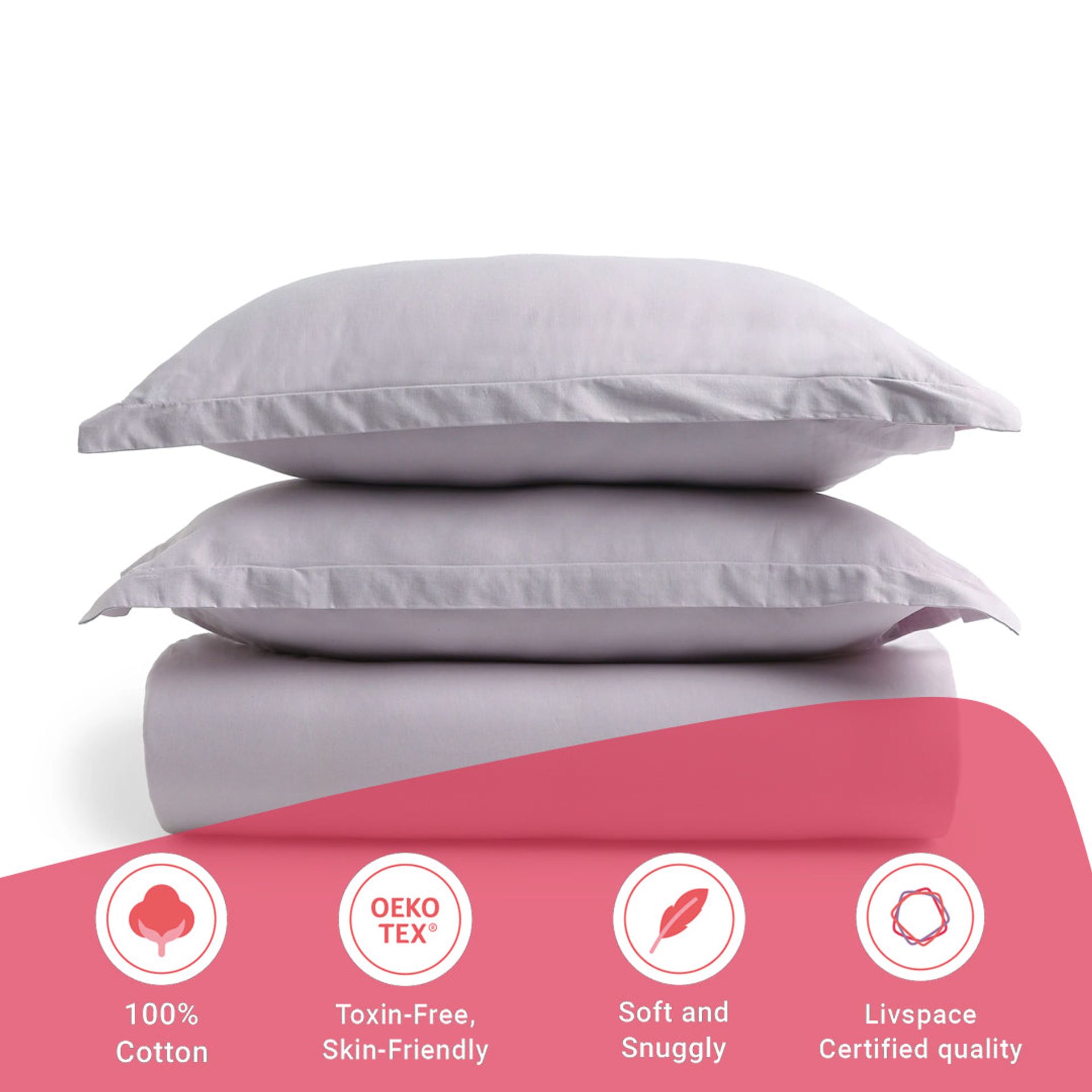 Solid Dyed 144 TC 100% Cotton Grey Lavender Queen Fitted Sheet Set | Paleto