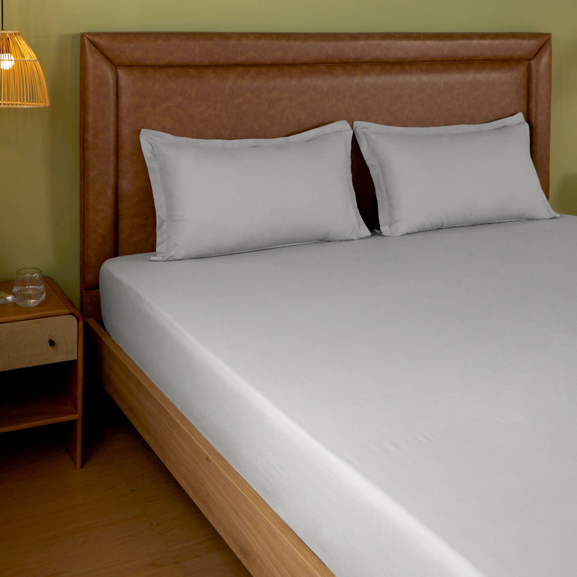 Solid Dyed 144 TC 100% Cotton Grey Queen Fitted Sheet Set | Paleto