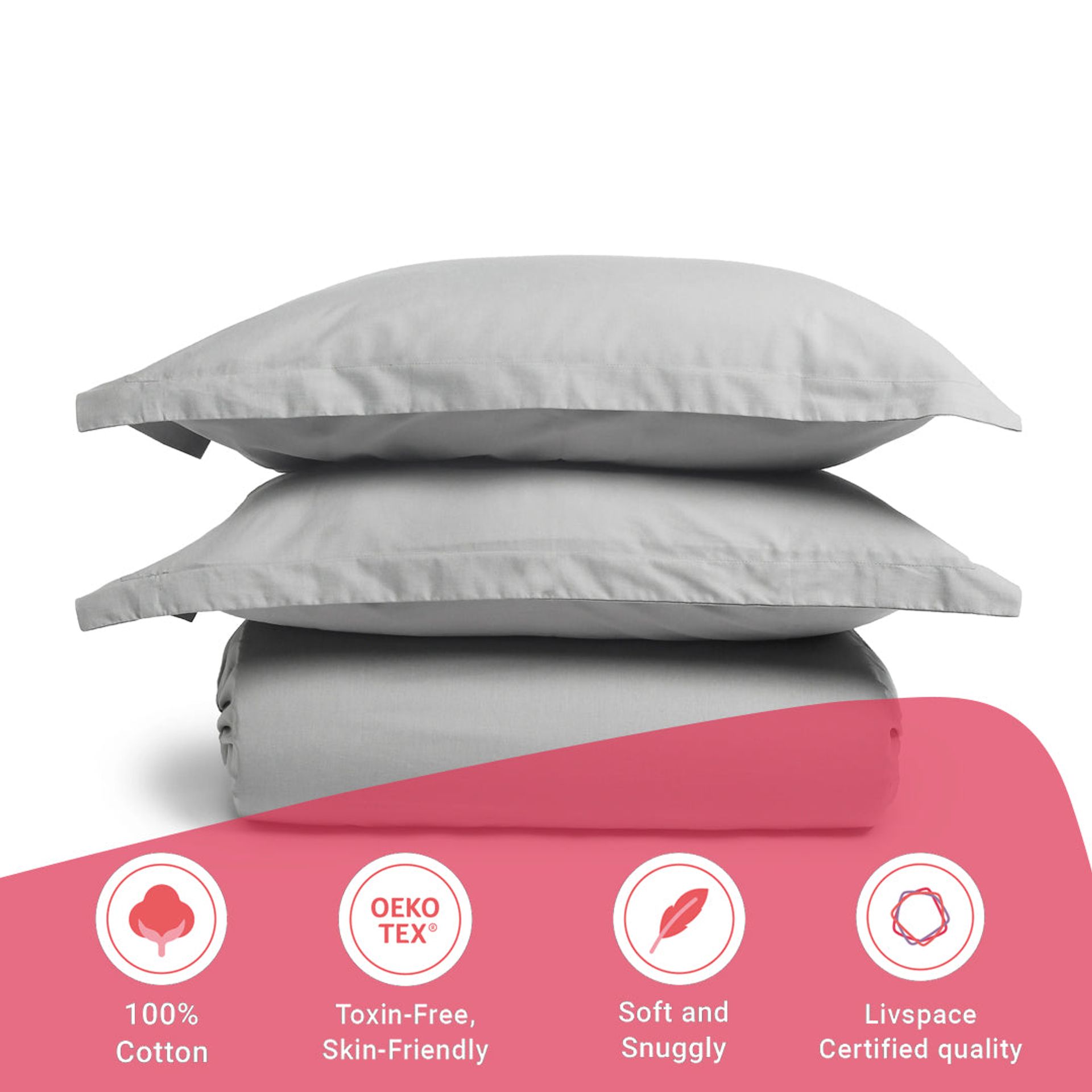 Solid Dyed 144 TC 100% Cotton Grey Queen Fitted Sheet Set | Paleto