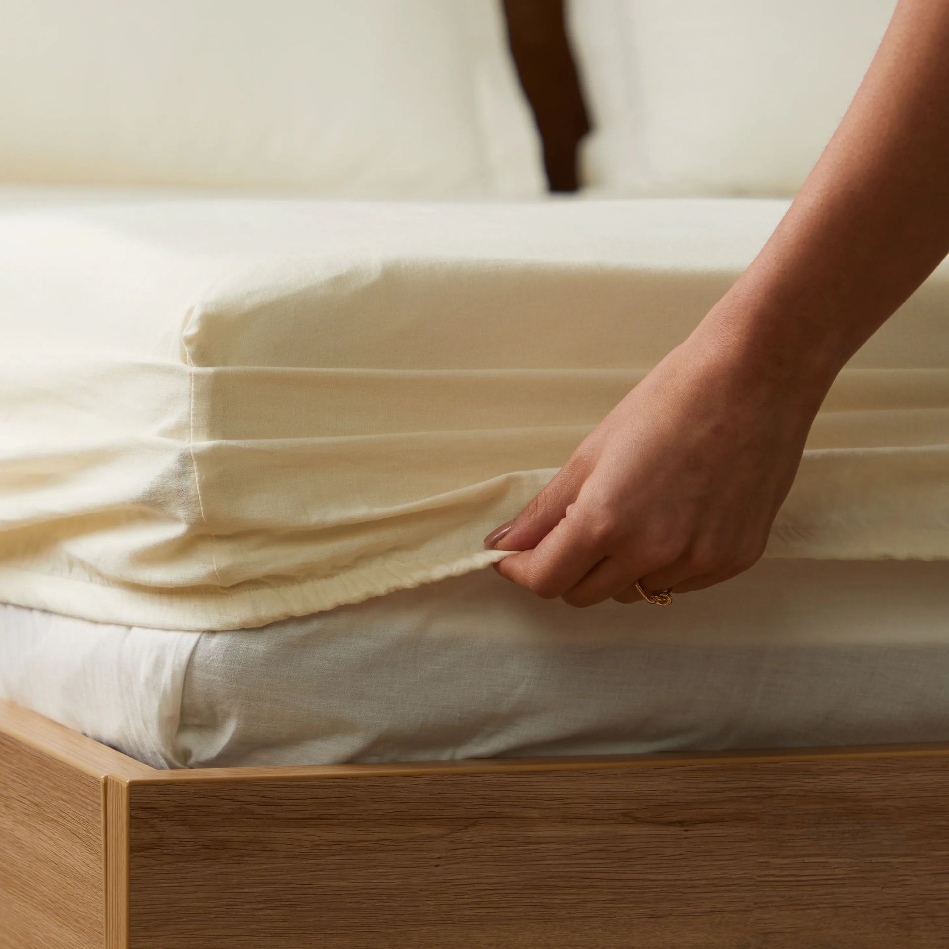 Solid Dyed 144 TC 100% Cotton Ivory Queen Fitted Sheet Set | Paleto