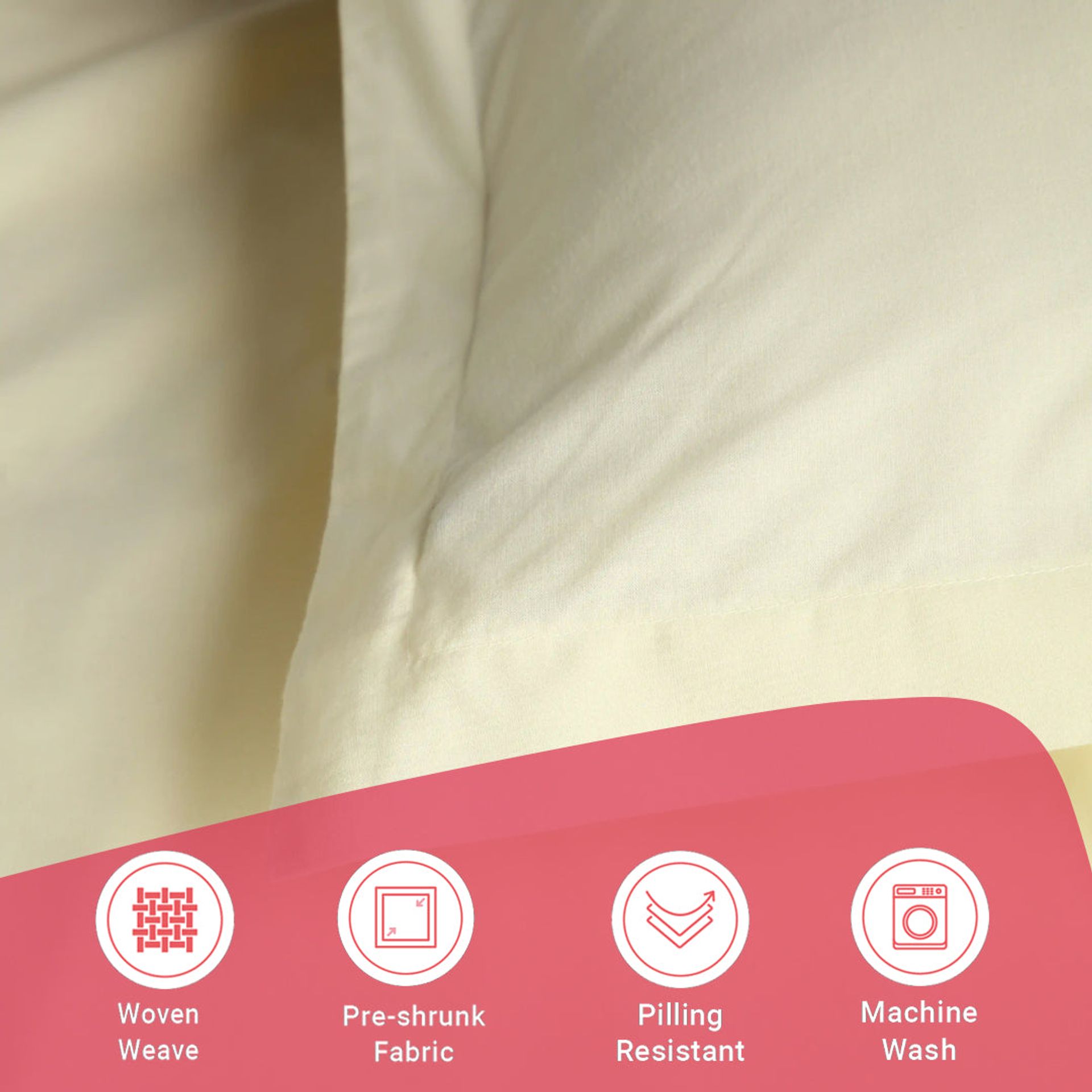 Solid Dyed 144 TC 100% Cotton Ivory Queen Fitted Sheet Set | Paleto
