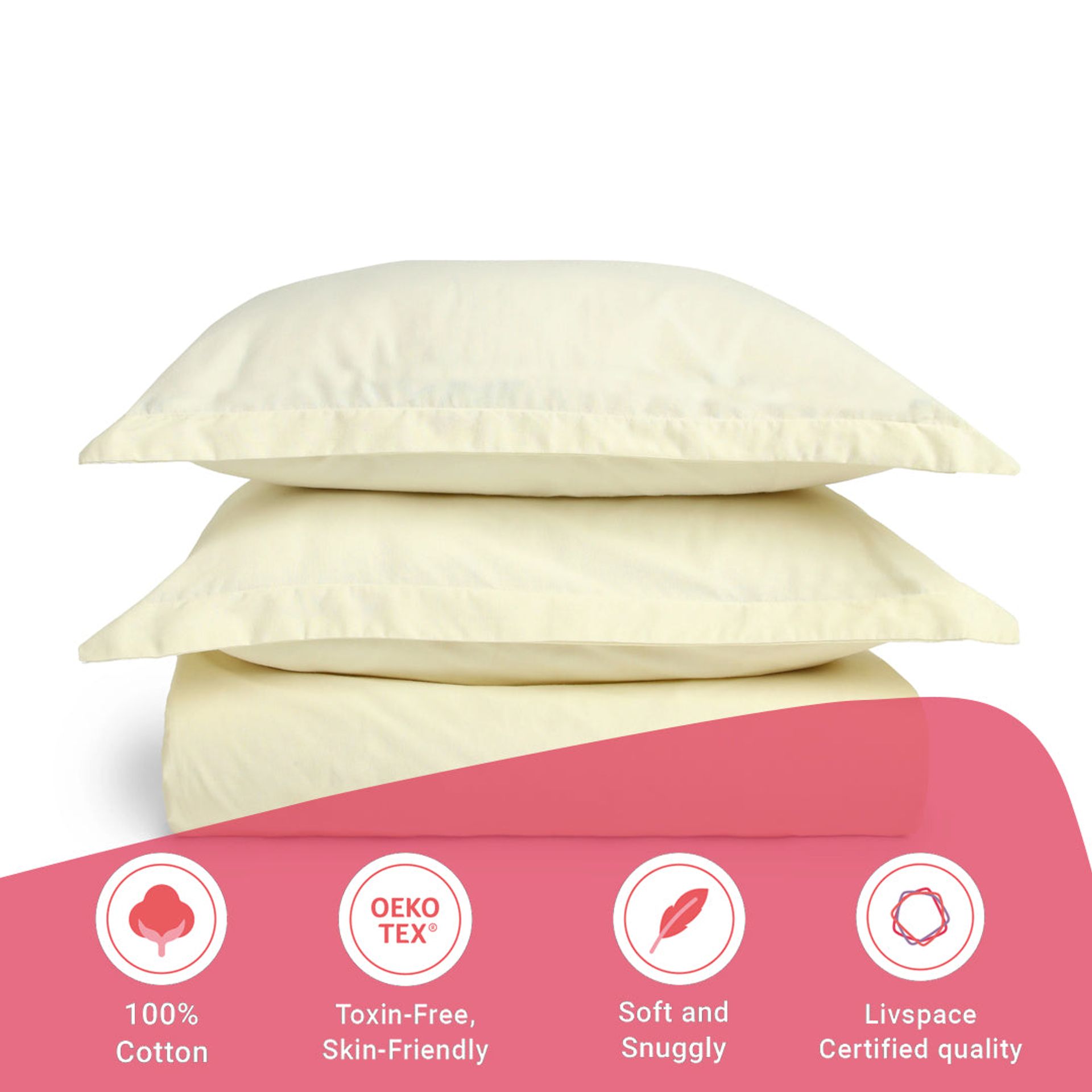Solid Dyed 144 TC 100% Cotton Ivory Queen Fitted Sheet Set | Paleto