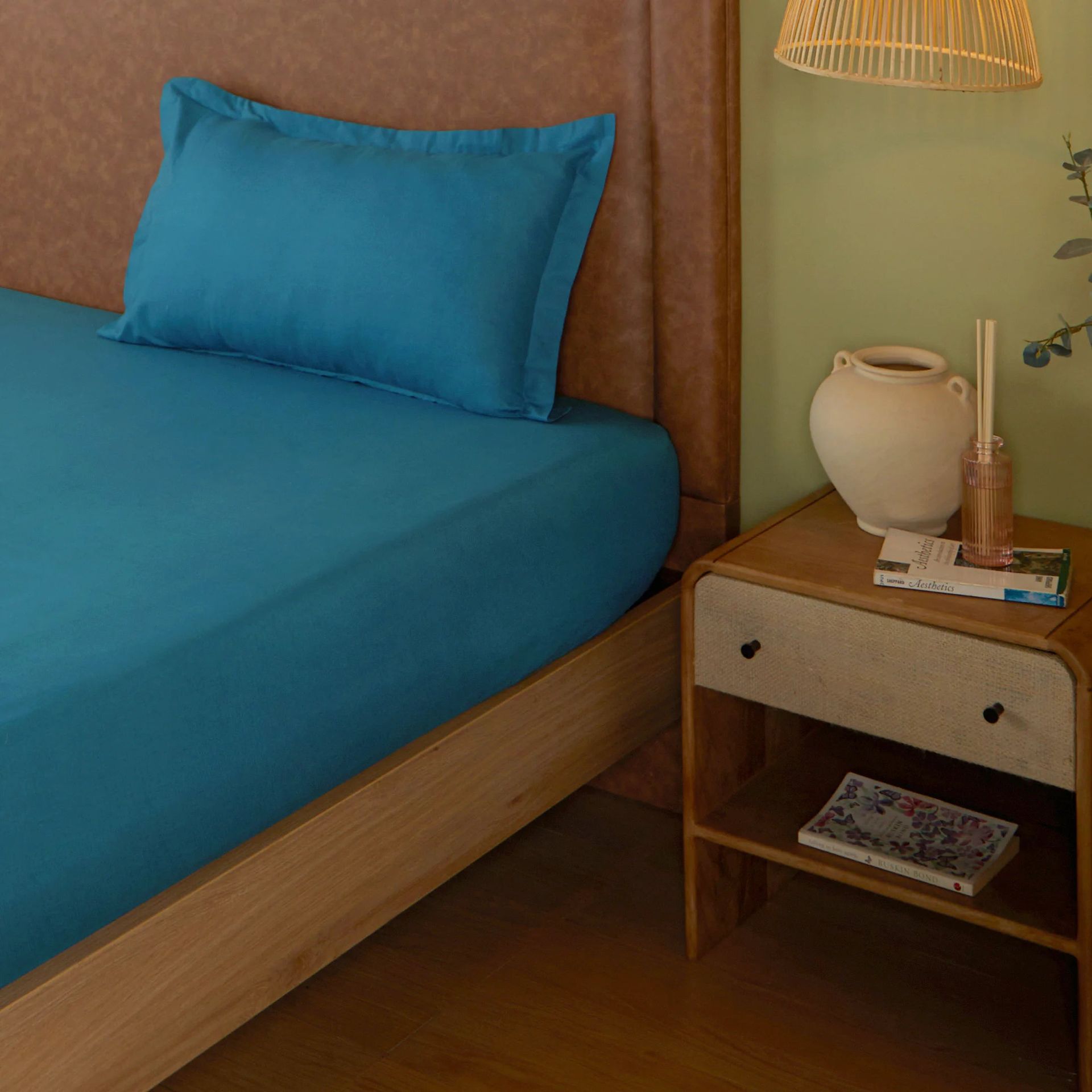 Solid Dyed 144 TC 100% Cotton Mineral Single Bedsheet Set | Paleto