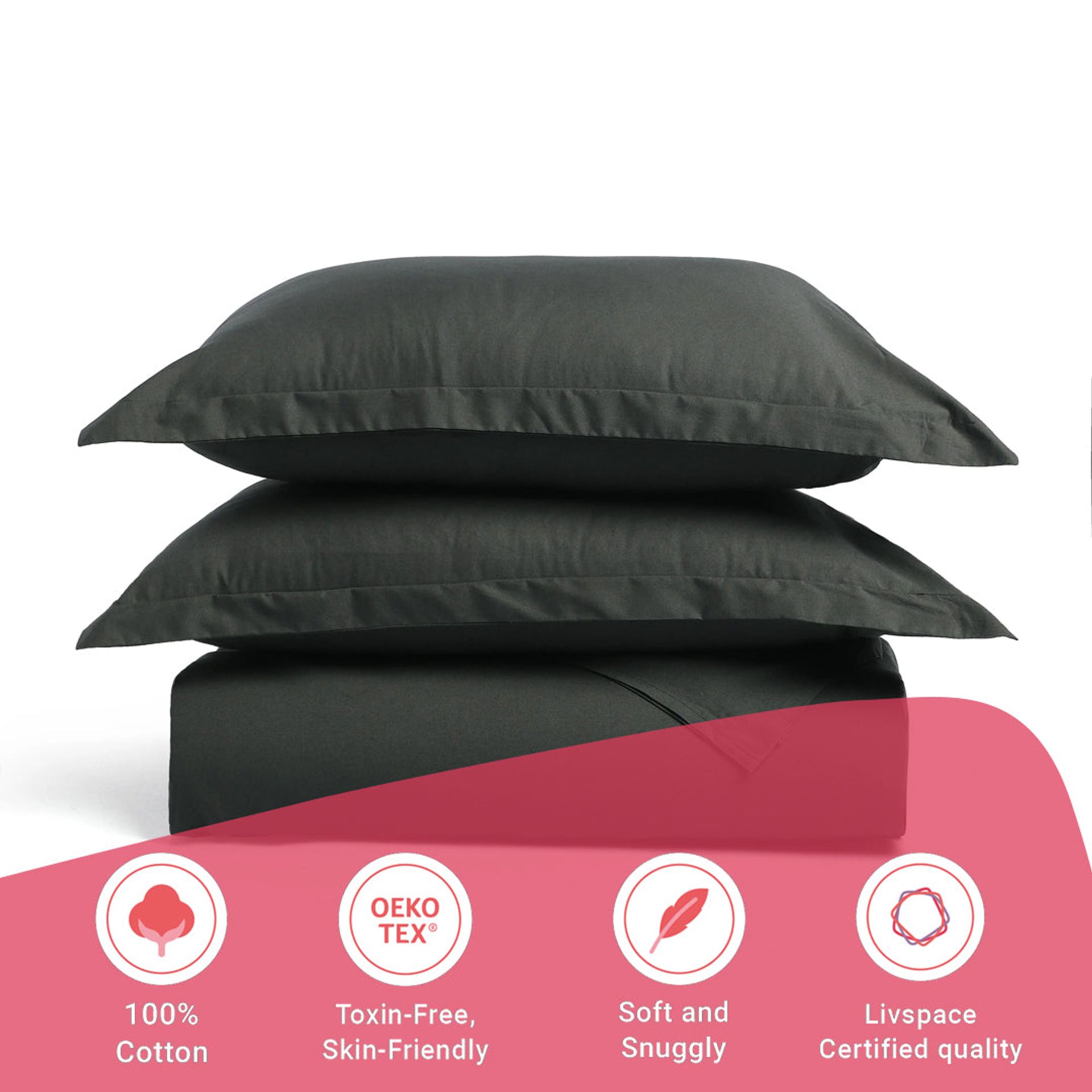 Solid Dyed 144 TC 100% Cotton Dark Grey Single Bedsheet Set | Paleto