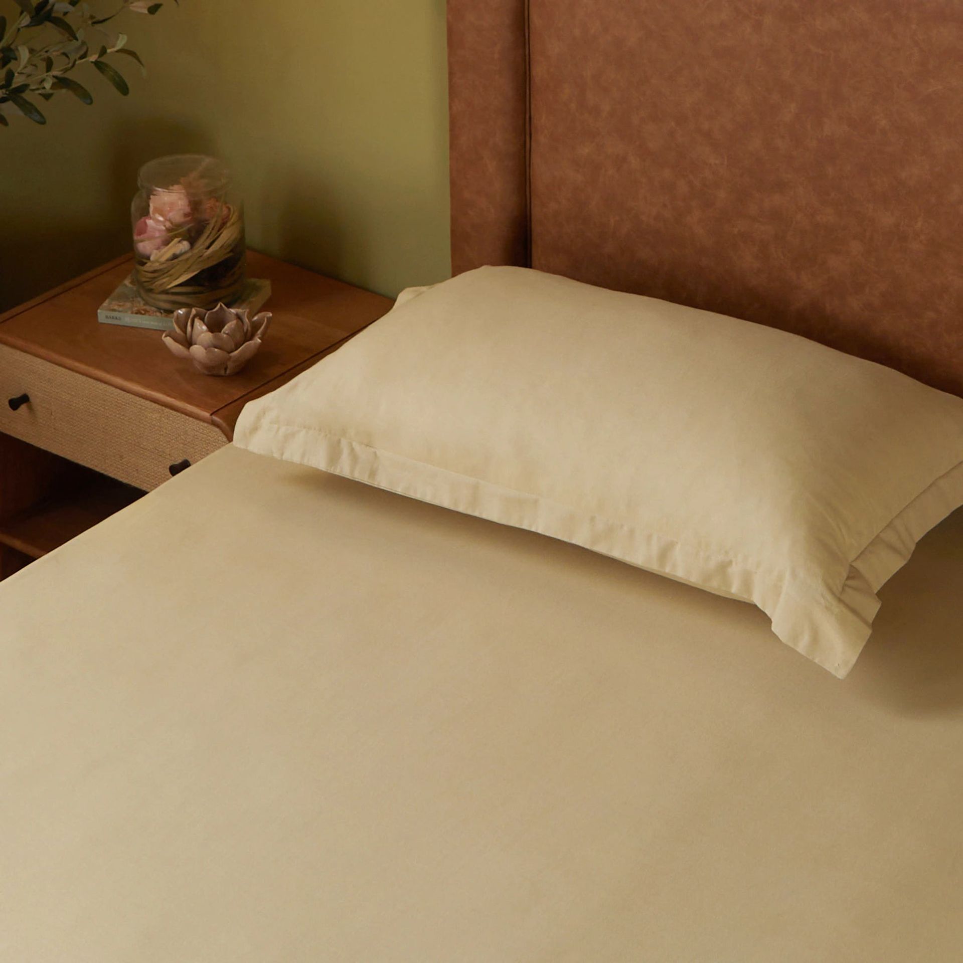 Solid Dyed 144 TC 100% Cotton Beige Single Bedsheet Set | Paleto