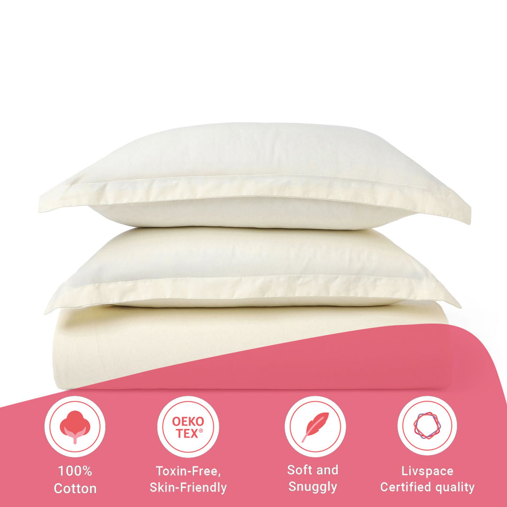 Solid Dyed 144 TC 100% Cotton Ivory Single Bedsheet Set | Paleto