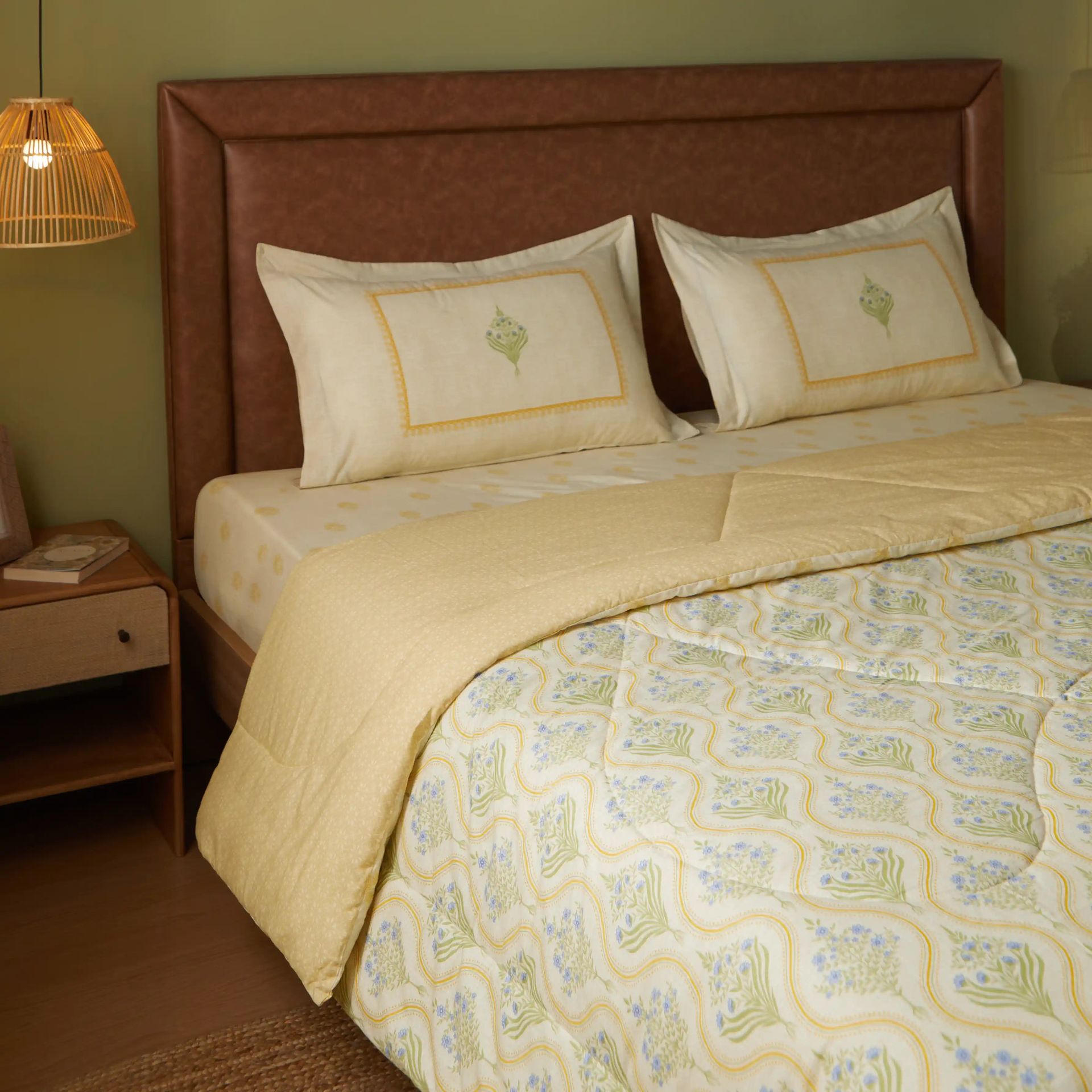 Indian Heritage 144 TC Cotton Mustard Double Bedding Set | Chippa Lane