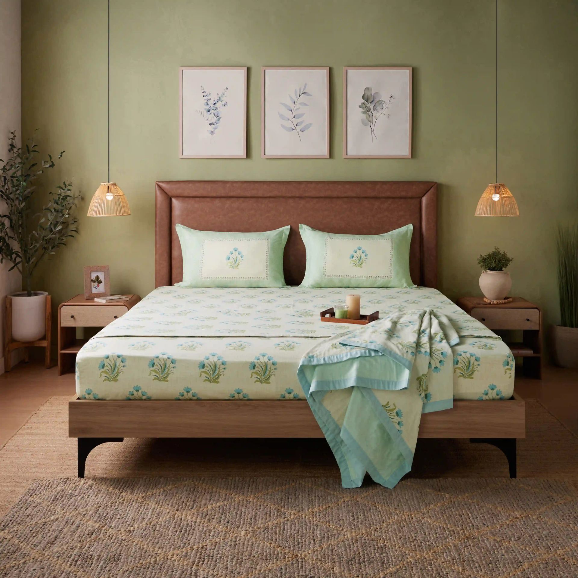 Indian Heritage 144 TC Cotton Indian Sage Double Bedding Set | Chippa Lane