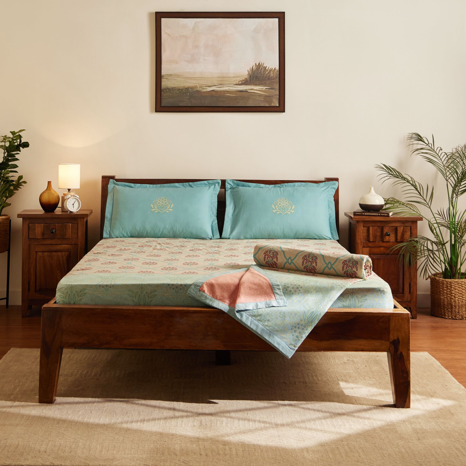 Indian Heritage 144 TC Cotton Sage Bloom Double Bedding Set | Chippa Lane