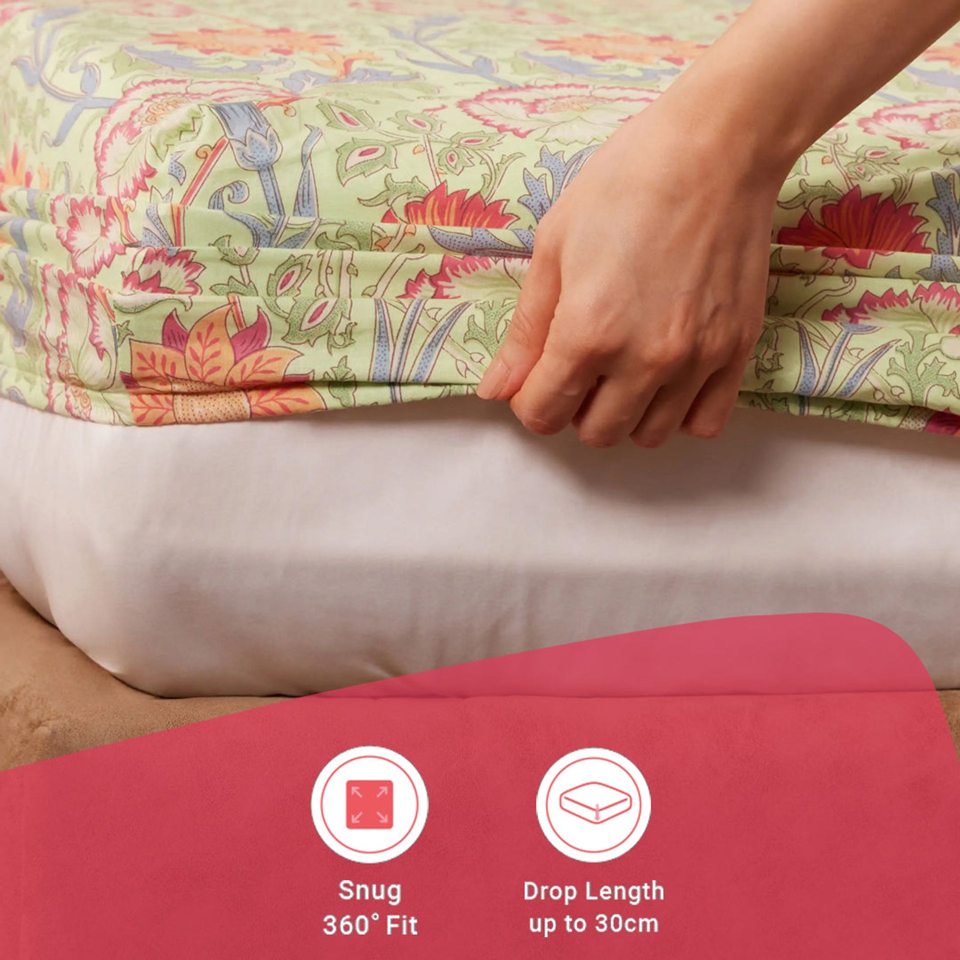 Indian Heritage 144 TC 100% Cotton Green Queen Fitted Sheet Set | Chippa Lane