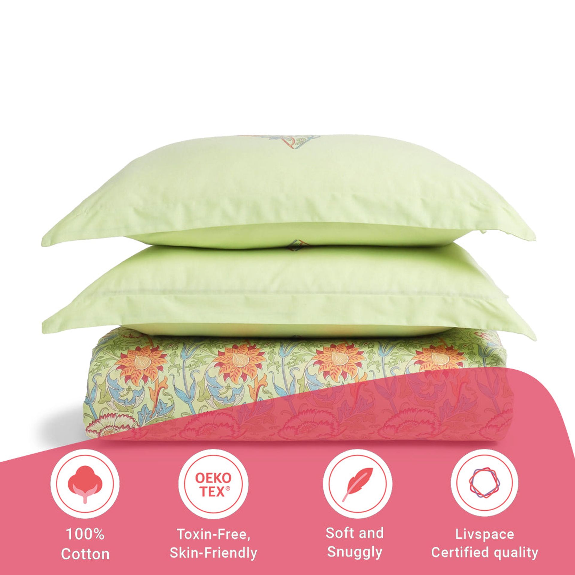 Indian Heritage 144 TC 100% Cotton Green Queen Fitted Sheet Set | Chippa Lane