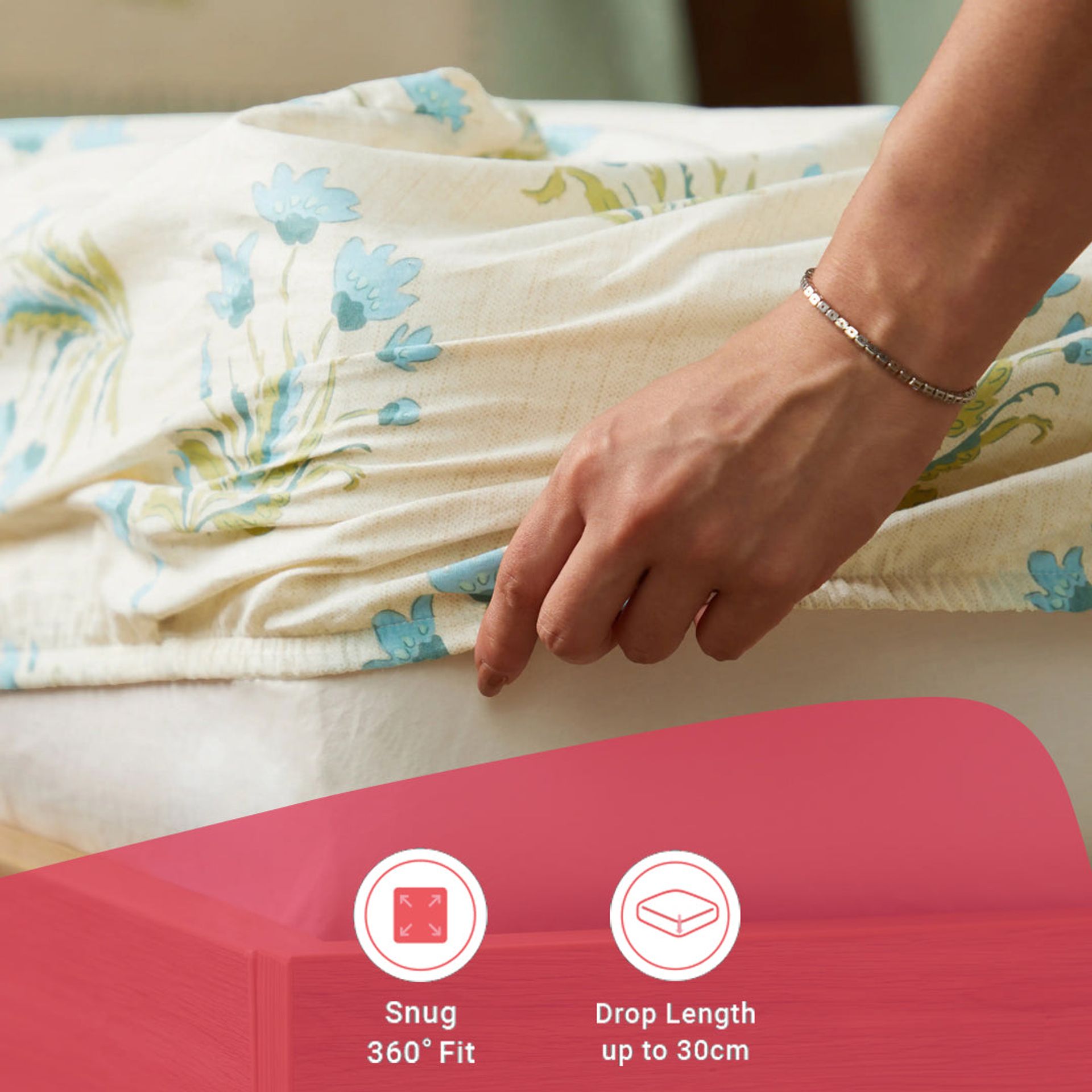 Indian Heritage 144 TC 100% Cotton Indian Sage Queen Fitted Sheet Set | Chippa Lane