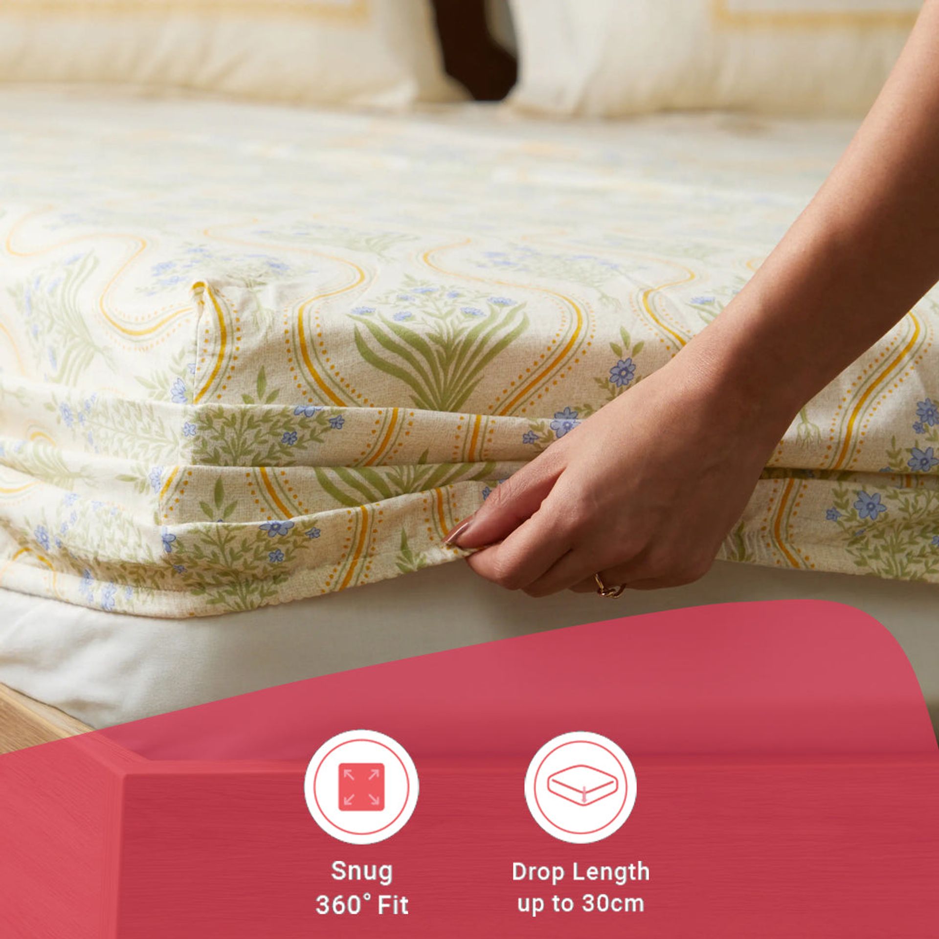 Indian Heritage 144 TC 100% Cotton Mustard Queen Fitted Sheet Set | Chippa Lane