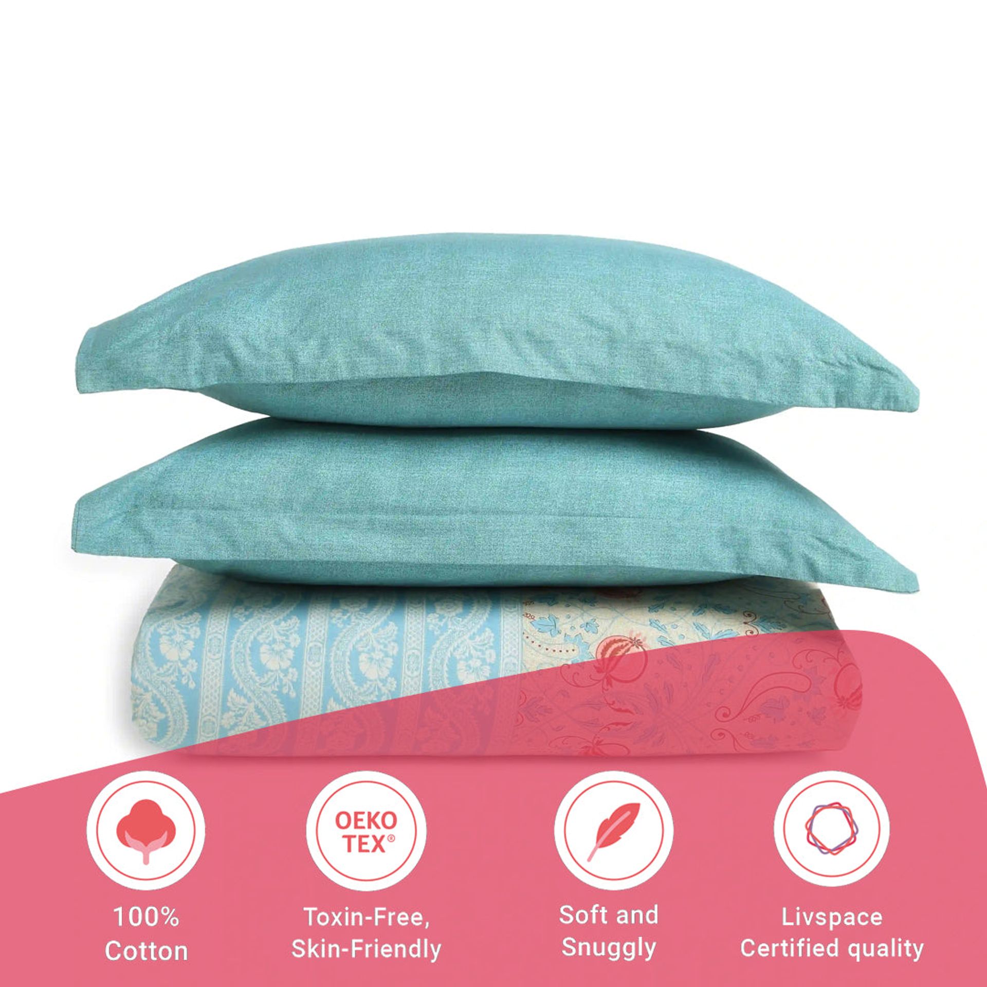 Indian Heritage 144 TC 100% Cotton Light Blue Queen Fitted Sheet Set | Chippa Lane
