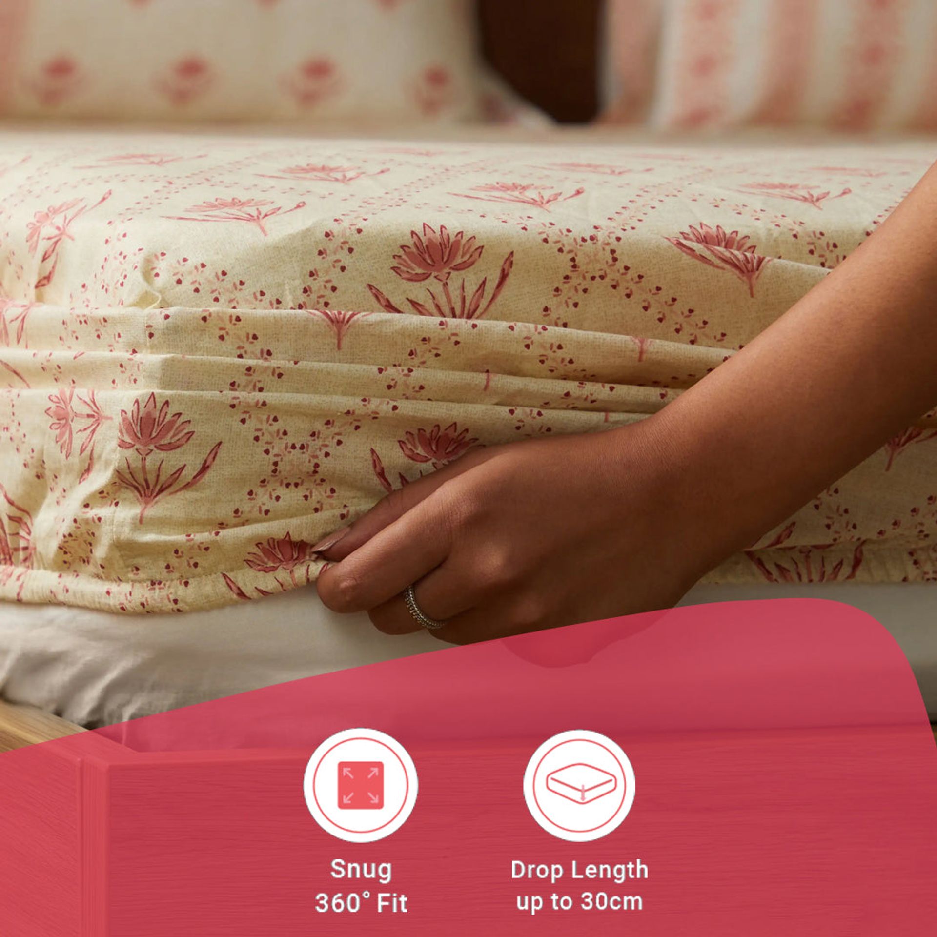 Indian Heritage 144 TC 100% Cotton Red Queen Fitted Sheet Set | Chippa Lane