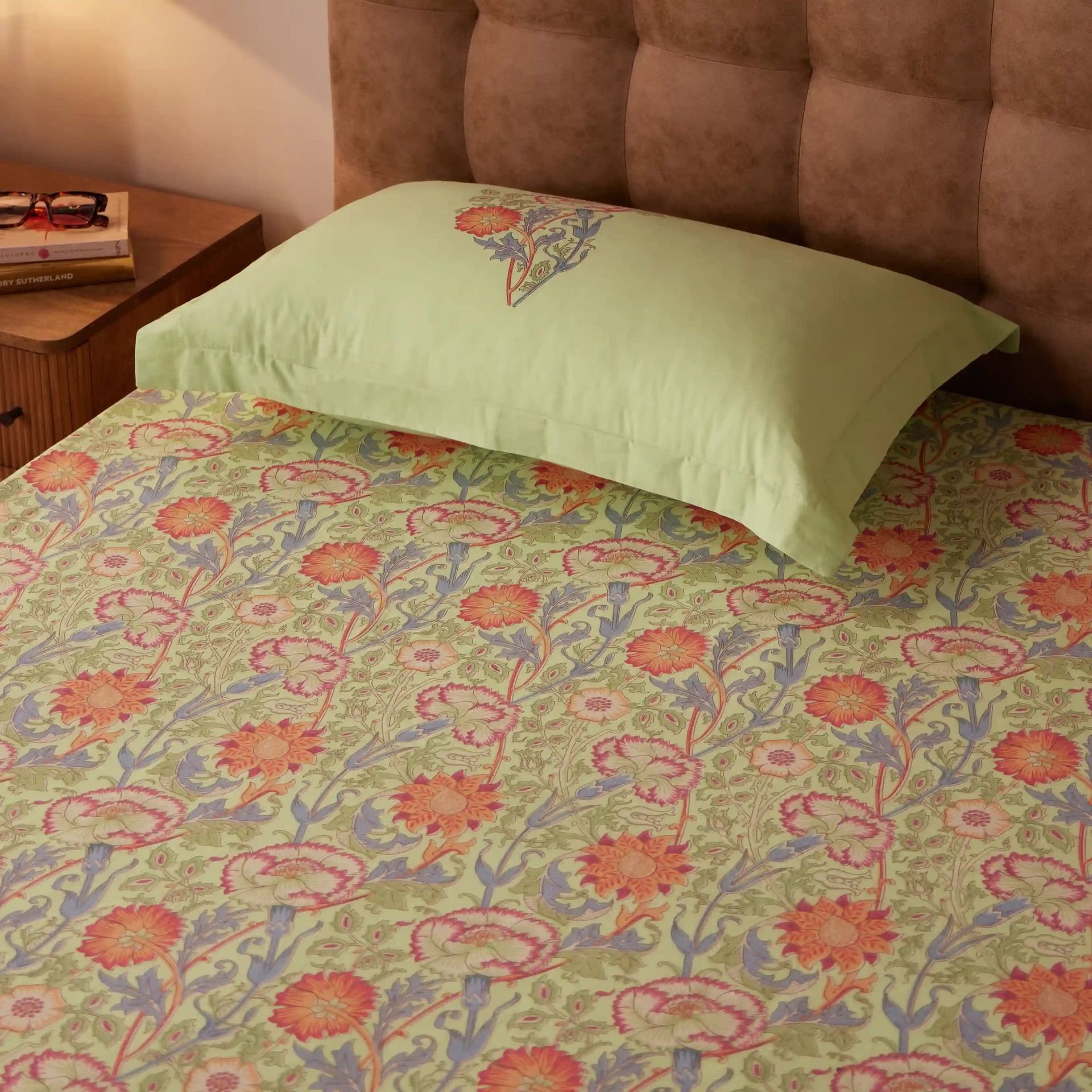 Indian Heritage 144 TC 100% Cotton Green Single Bedsheet Set | Chippa Lane