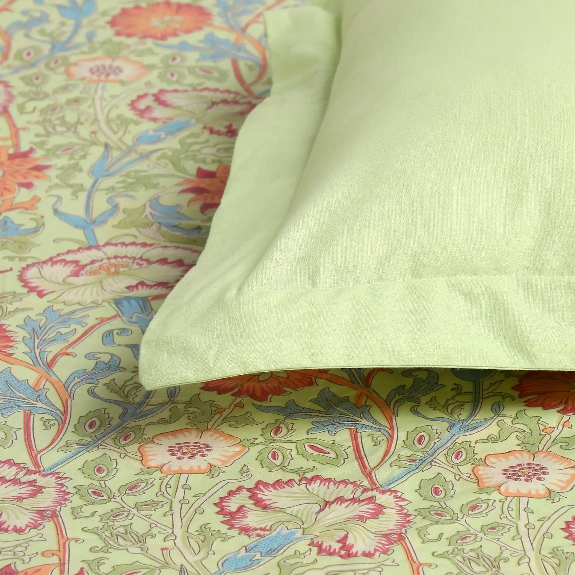 Indian Heritage 144 TC 100% Cotton Green Single Bedsheet Set | Chippa Lane