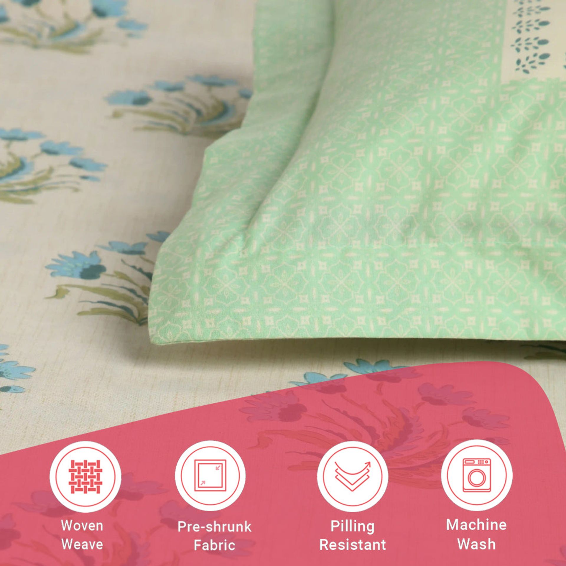 Indian Heritage 144 TC 100% Cotton Indian Sage Single Bedsheet Set | Chippa Lane