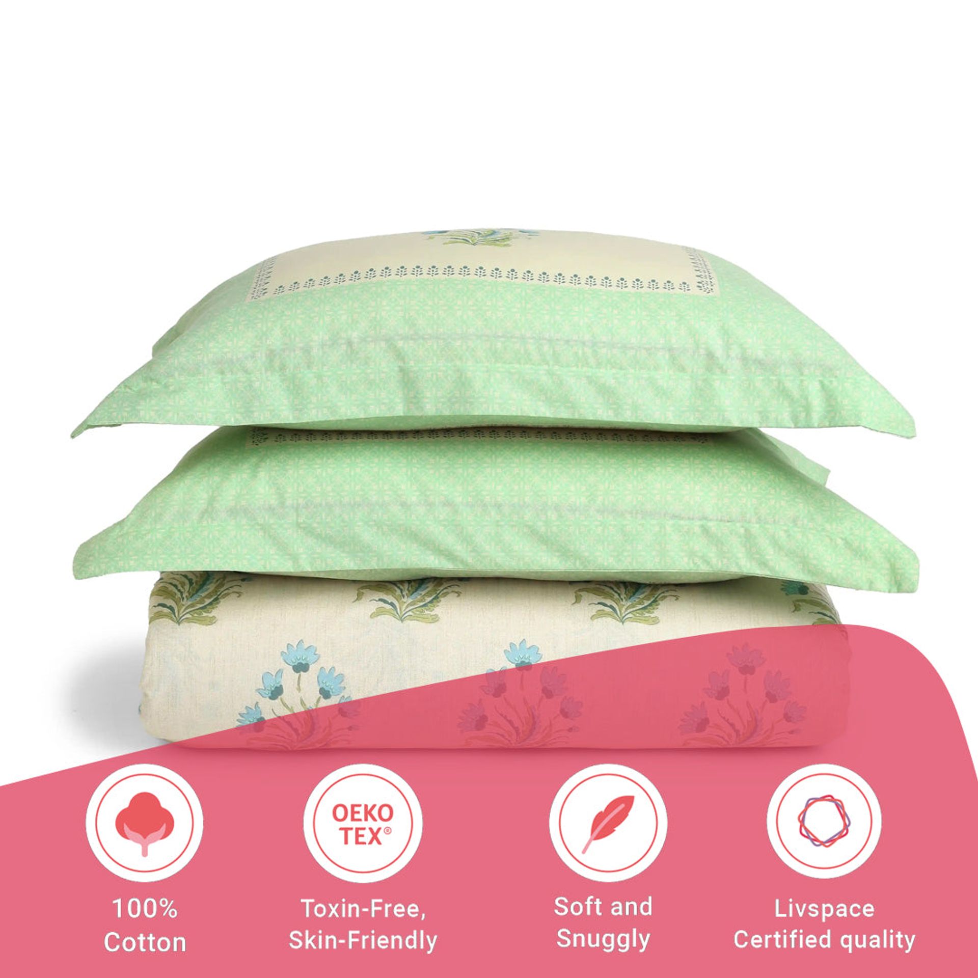 Indian Heritage 144 TC 100% Cotton Indian Sage Single Bedsheet Set | Chippa Lane