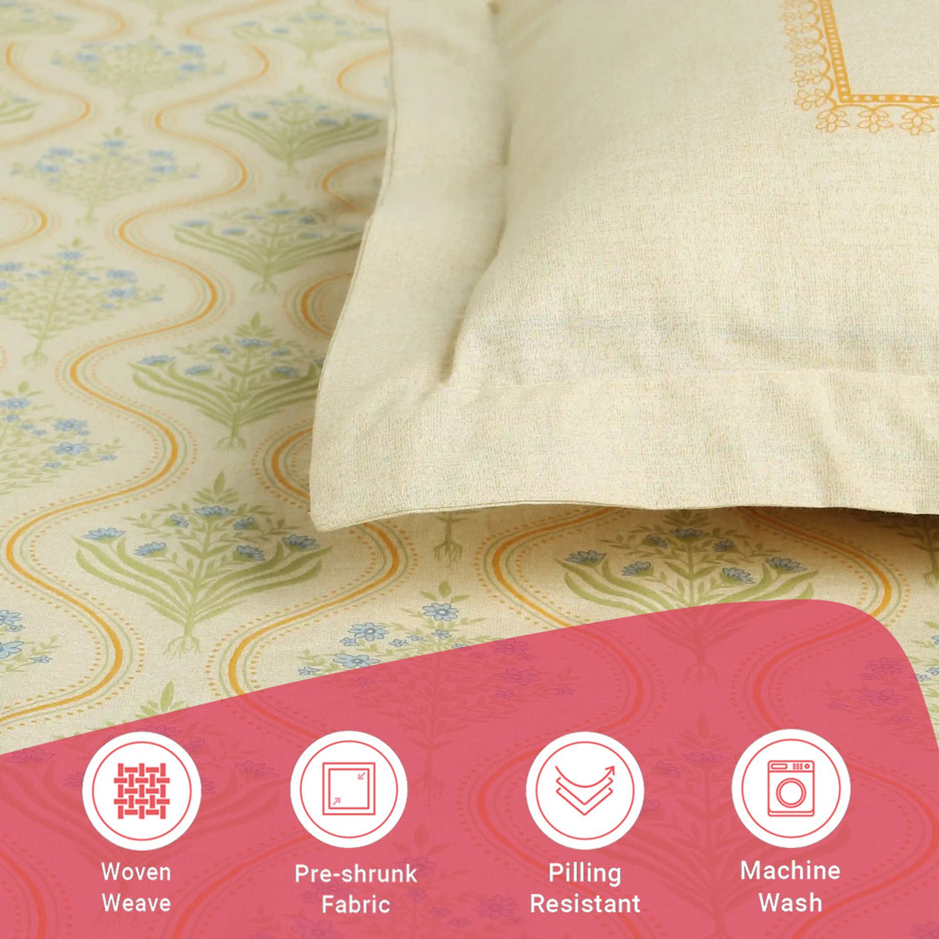 Indian Heritage 144 TC 100% Cotton Mustard Single Bedsheet Set | Chippa Lane
