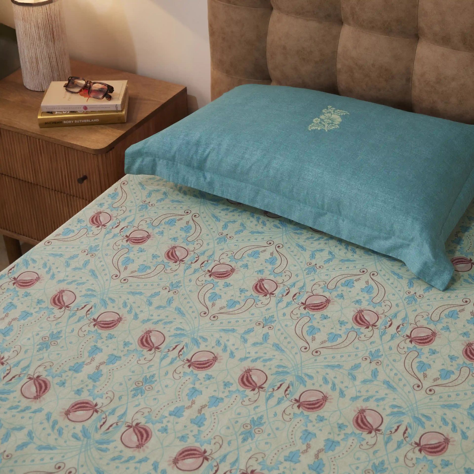 Indian Heritage 144 TC 100% Cotton Light Blue Single Bedsheet Set | Chippa Lane