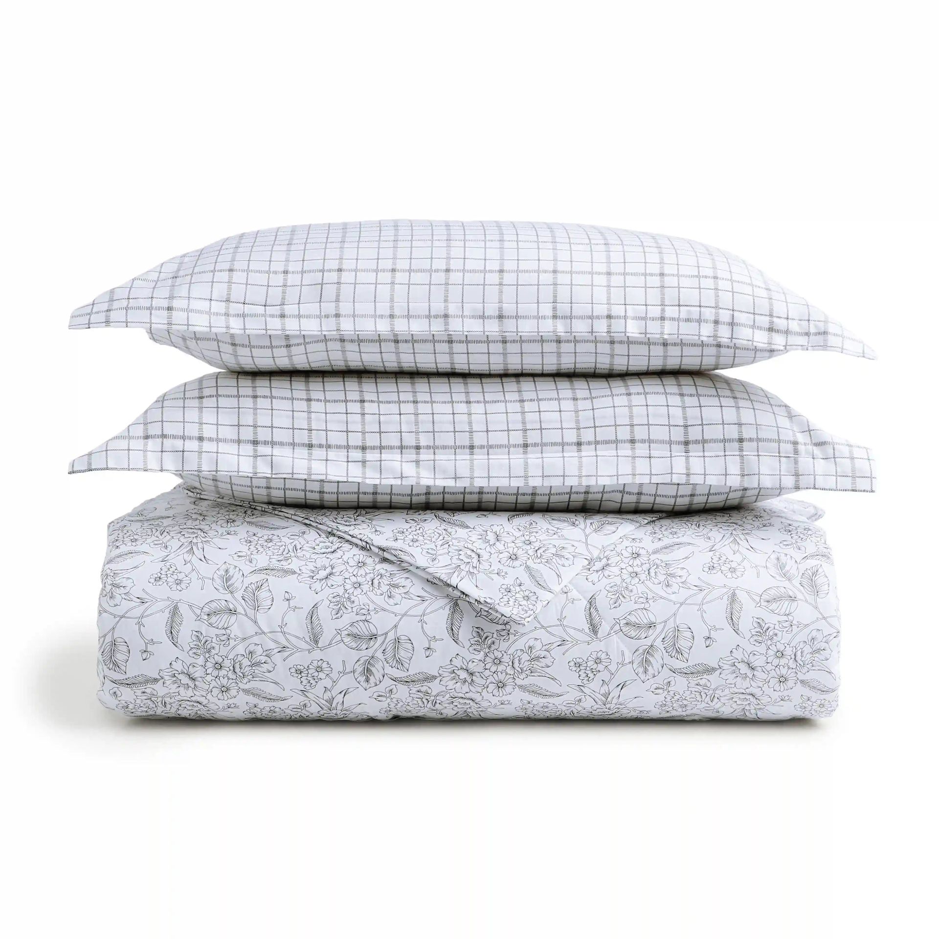 Floral Geometric 144 TC Cotton Charcoal Bloom Double Bedding Set | Mishella