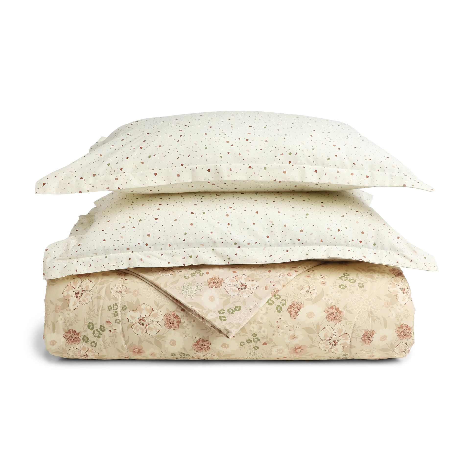 Floral Geometric 144 TC Cotton Beige Double Bedding Set | Mishella