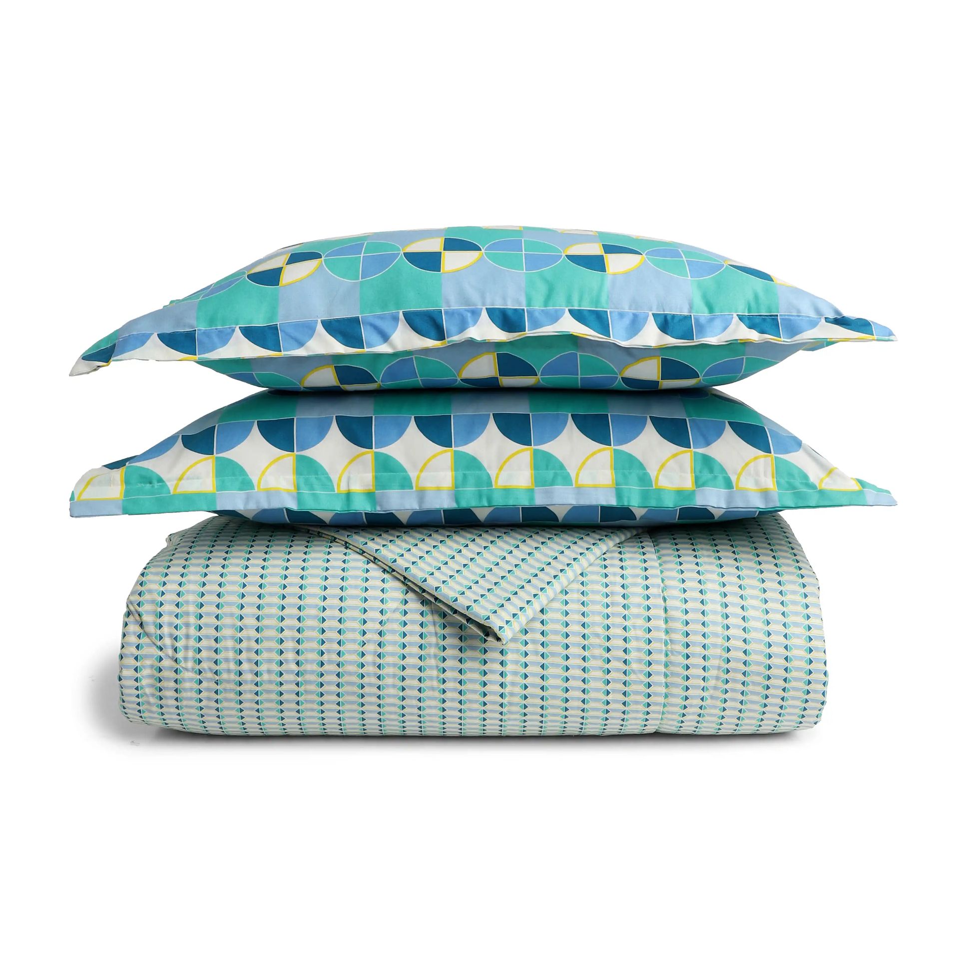 Geometric 144 TC Cotton Kaleido Teal Double Bedding Set | Mishella